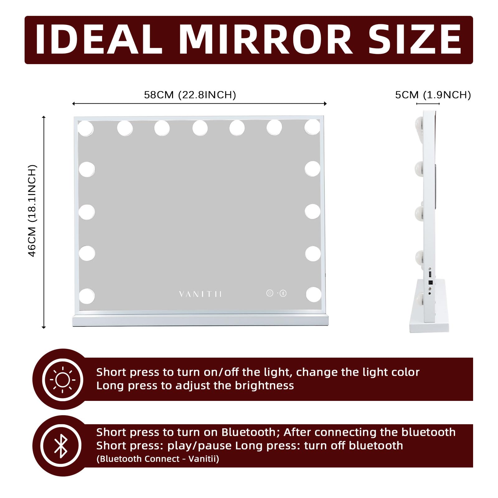 Vanitii Vanity Hollywood Mirror With Lights Speaker Usb Charging Lighted Makeup Mirror With Bulbs 3 Lighting Modes And Desktop L
