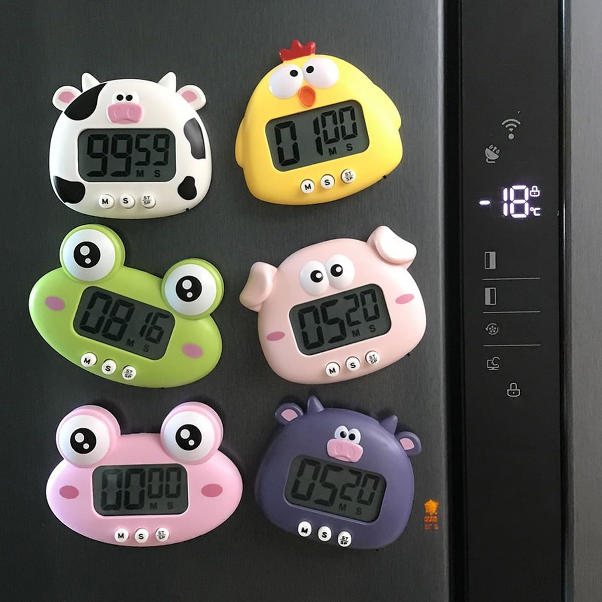 Wolpin 1 Pc White Cow Digital Kitchen Timer & Stopwatch, Countdown Large Digits, Loud Alarm, Magnetic Stand Round, For Cooking |