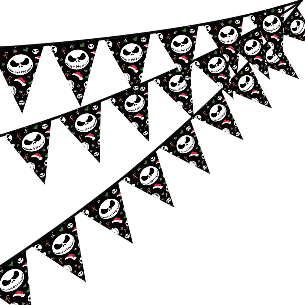 Jack Skellington Triangle String Bunting Banner for Christmas & Halloween Decorations - Nightmare Before Christmas Flags & Penna