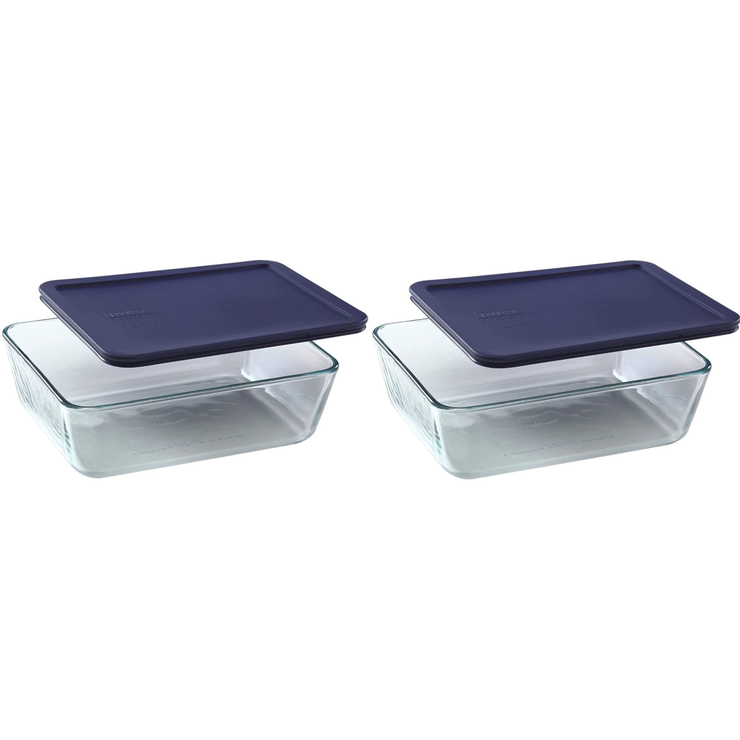 Pyrex 7212 11Cup Glass Dishes & 7212PC Dark Blue Lids (2Pack)