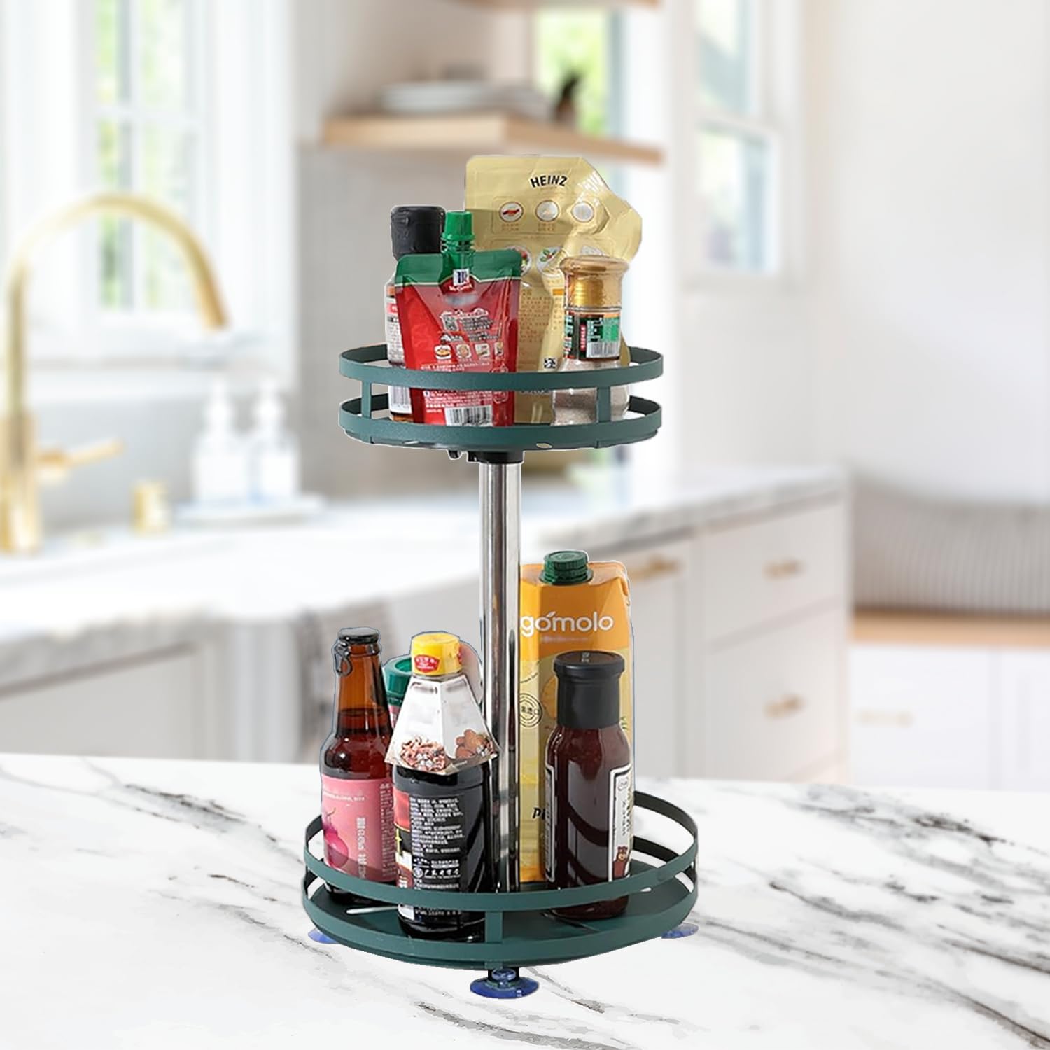 Heart Home 2Layer Rotating Spice Rack|Circular Shelf For Cabinet Countertop|360Degree Rotable Kitchen Trolley|Fruit Basket (Da