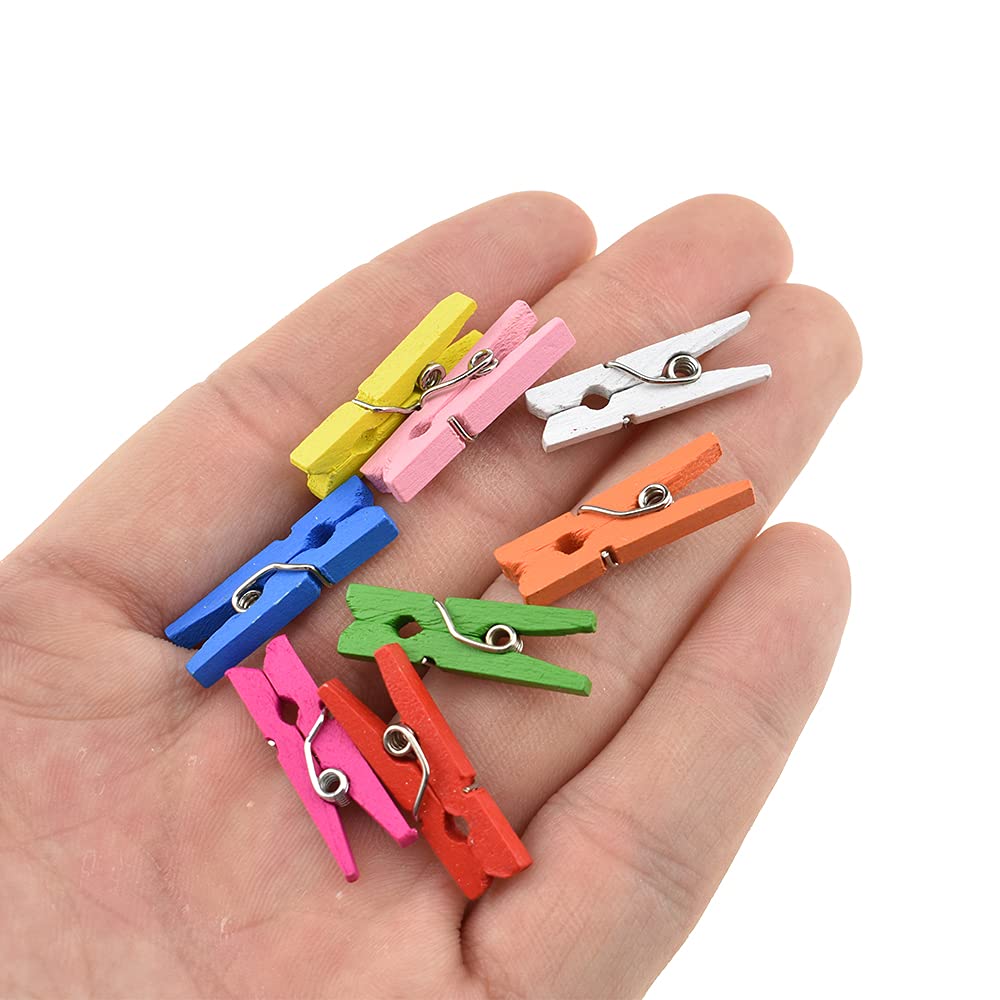 Hahiyo Colorful Wooden Clothes Pins Clothespins Mini Do Not Fall Apart 1 Inches Length 80 Pack Sturdy Strong Springs No Rust No