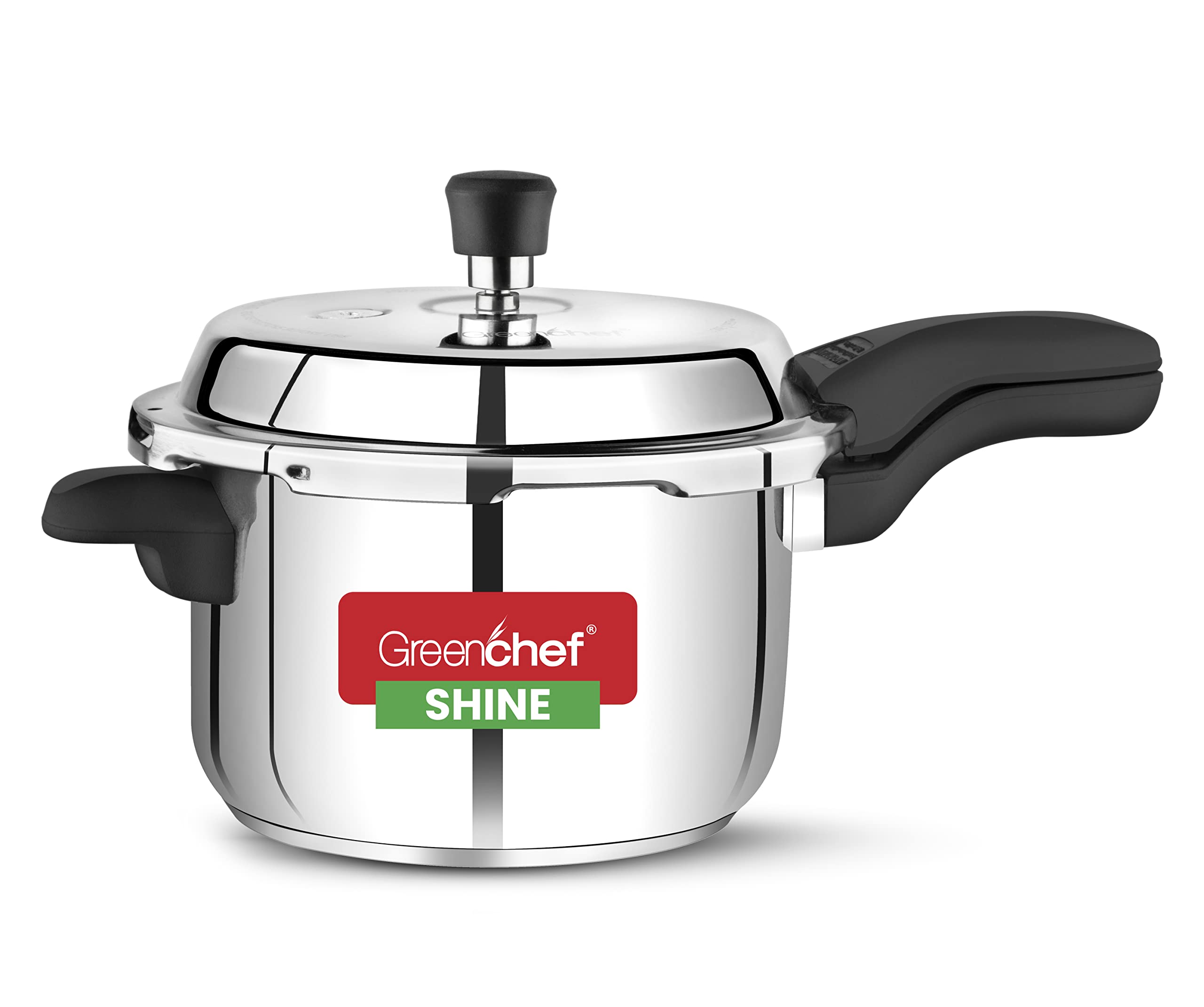 Greenchef Shine Outer Lid Stainless Steel Pressure Cooker 5 Litre Induction And Gas Stove Compatible - Isi Certified