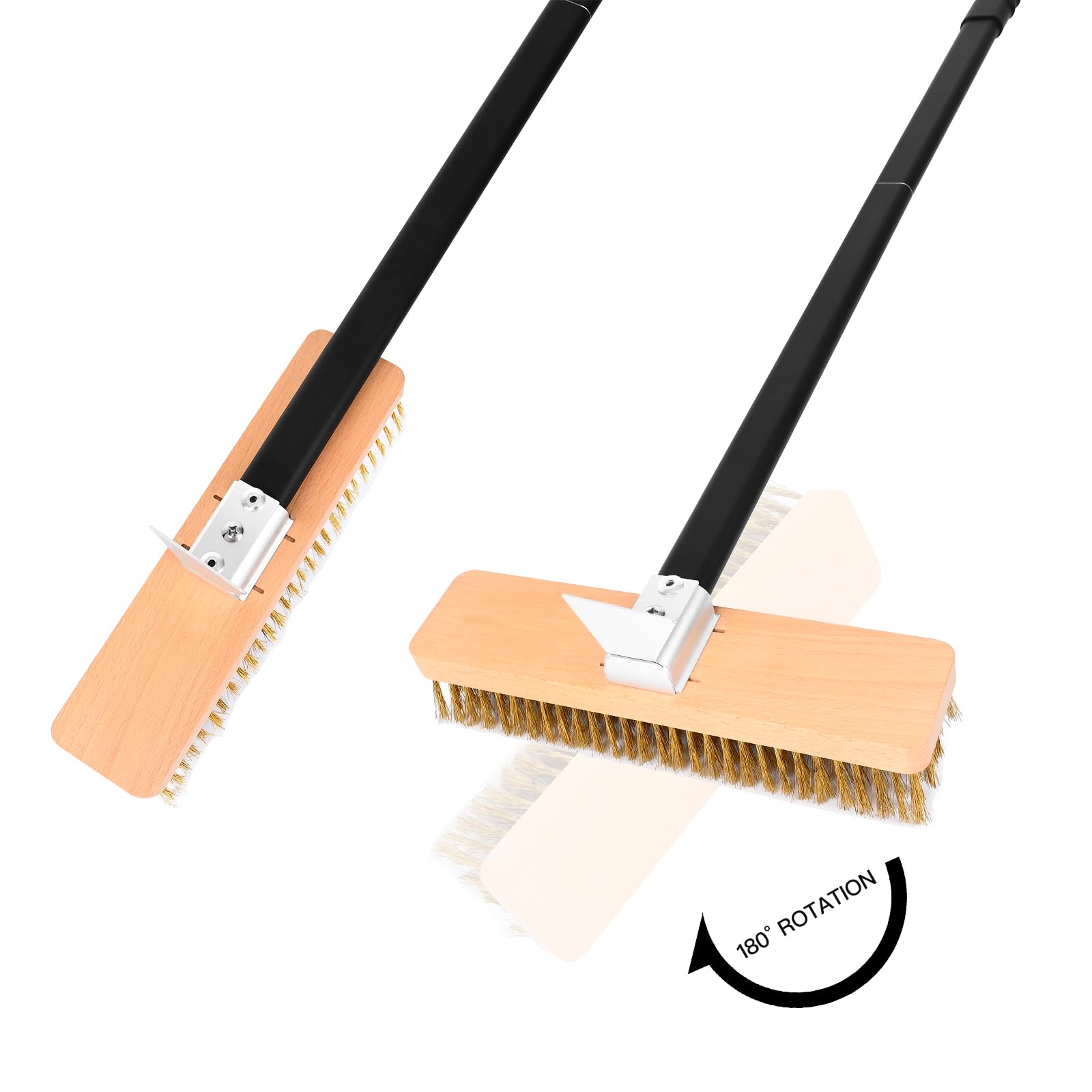 Nutuni Large Pizza Oven Brush With Scraper, 10.7'' Length Brass Bristles Grill Brush With 37 Or 52.8 Inch Long Handle, Backyard