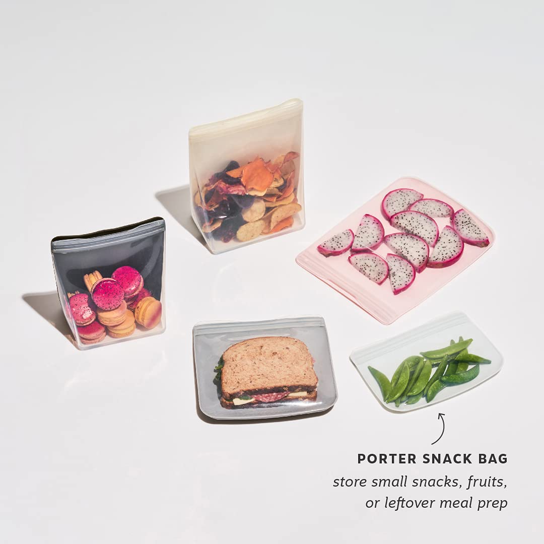 W&P Porter Silicone Reusable Storage Bag, Sandwich (10Oz Flat), Charcoal, Food Storage Container, Microwave And Dishwasher Safe,