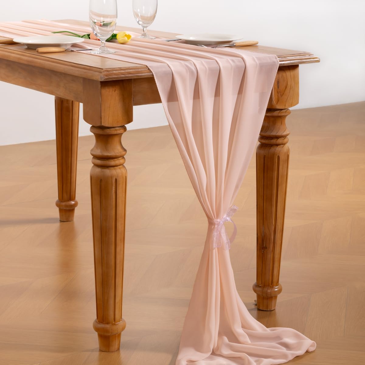 Socomi Peach Pink Chiffon Table Runner Fall Thanksgiving Boho Rustic 14ft 29x170 Inches Wedding Runner Sheer Romantic Bridal Sho