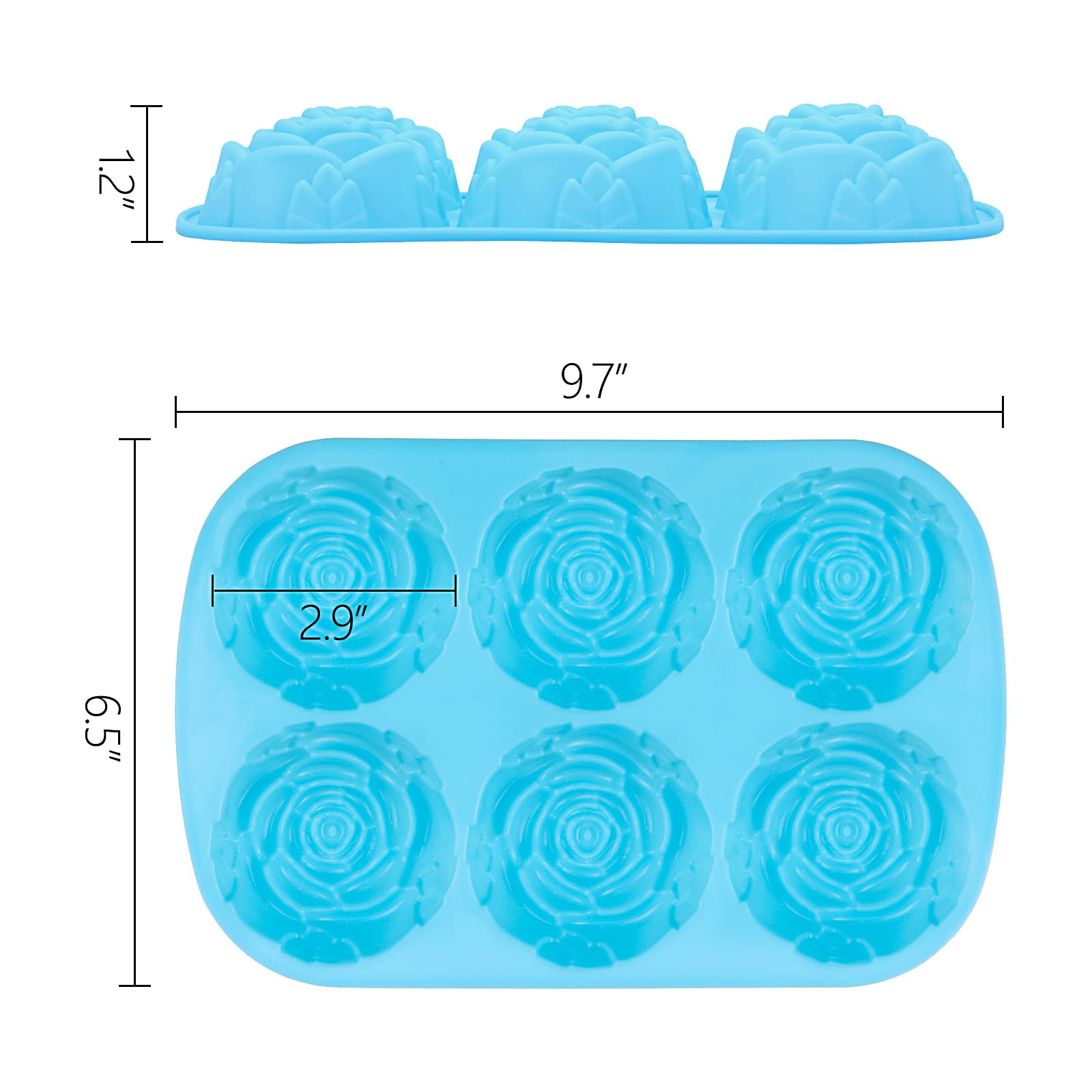 Silicone Rose Molds 5 Packs, 6-Cavity Non Stick Rose Flower Ice Cube Mold For Candy, Soap, Cupcake, Jelly, Chocolate, Blue