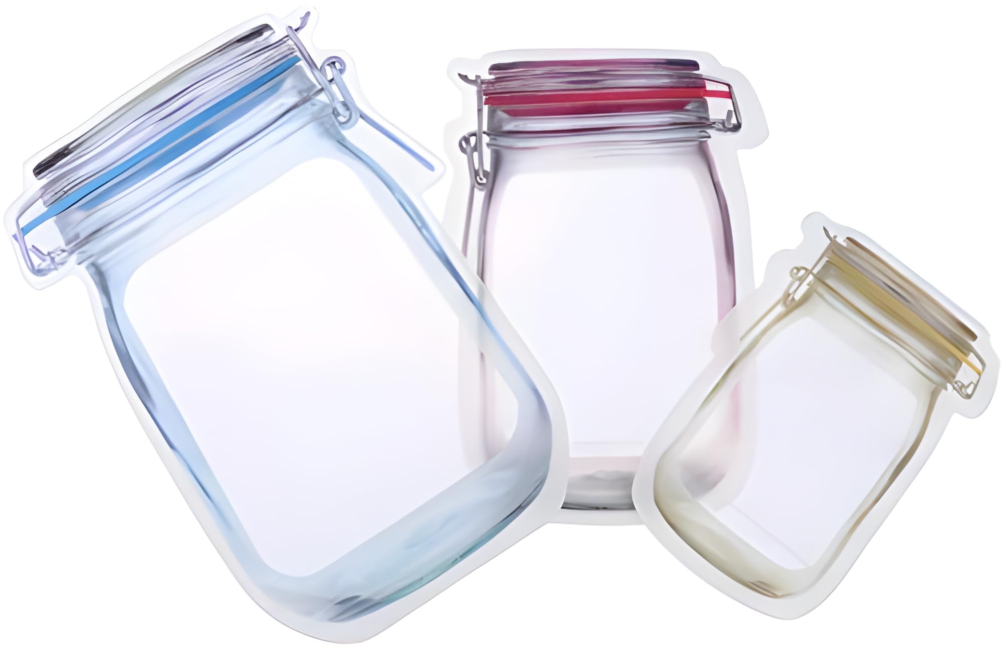 Oblivion 3Pc Transparent JarShaped Pouch Set, Versatile, Reusable, And EasyToUse Zipper StandUp Bags For Convenient, Clear, 