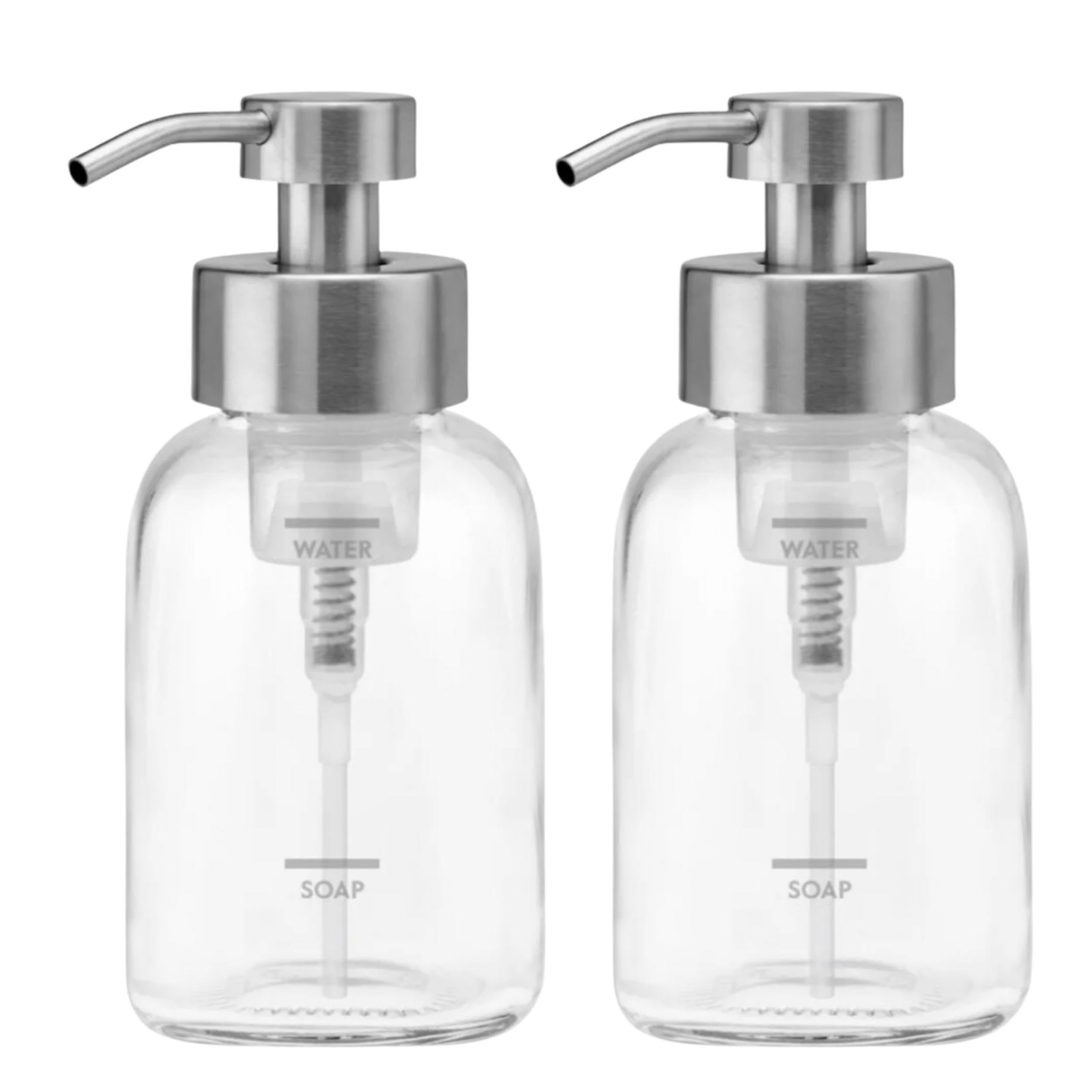 Grove Co. Foaming Soap Dispenser, 2 X Refillable Glass Bottles With Stainless Steel Pump, Reusable Liquid Hand Soap Set For Kitc