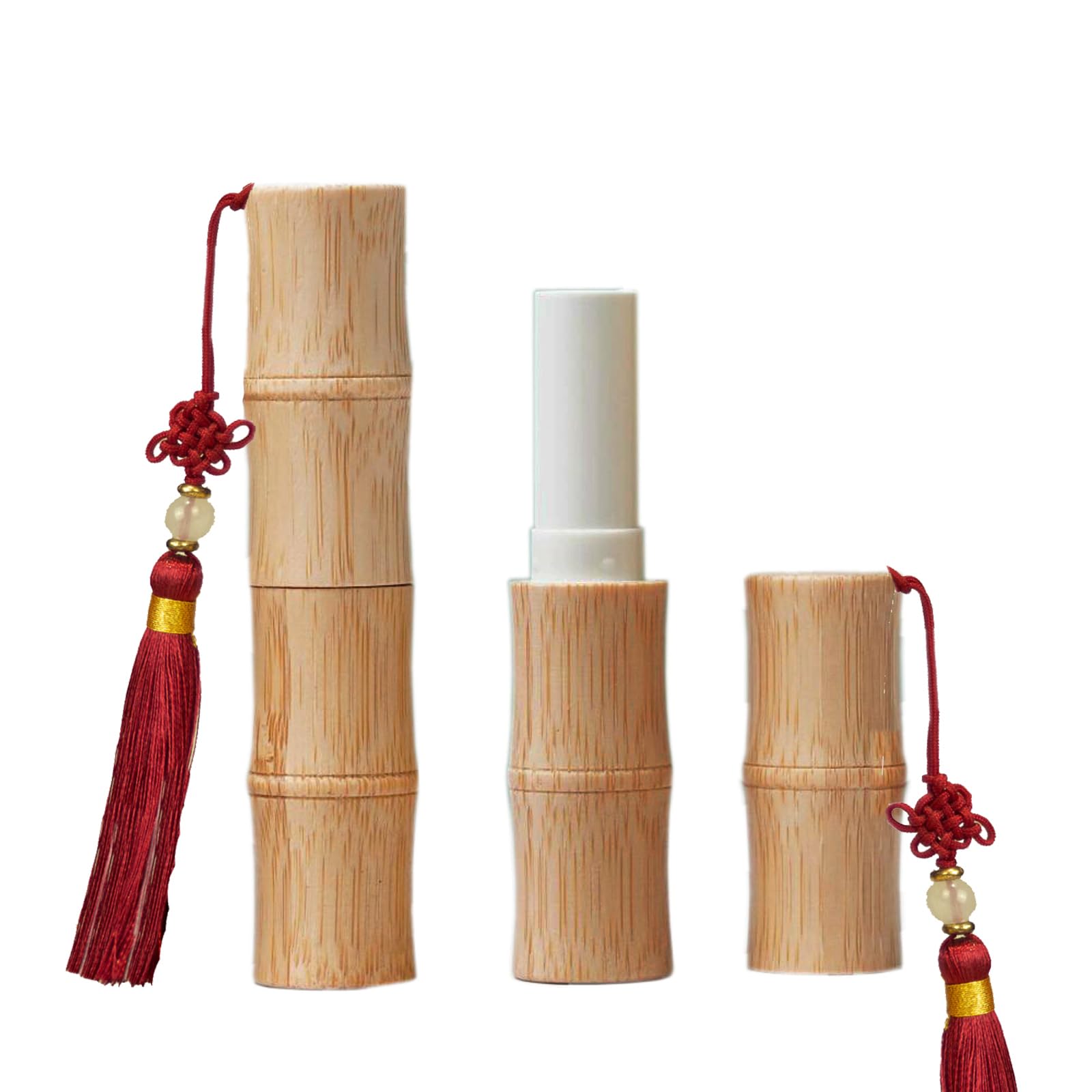 mollensiuer 2 Pieces Bamboo Joint Shape Empty Lipstick Tubes with Tassels Cosmetic Lipstick Containers Refillable 5.5g Lip Balm 