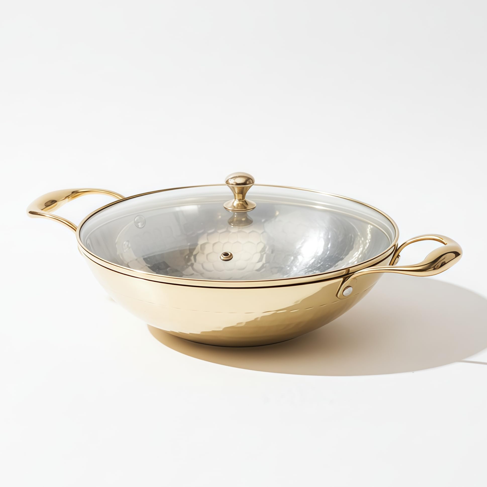 P-Tal Brass Kadhai 3L With Insulated Heat-Resistant Handle And Glass Lid | 100% Pure Brass Tin Coated Kadai For Cooking | Non-St