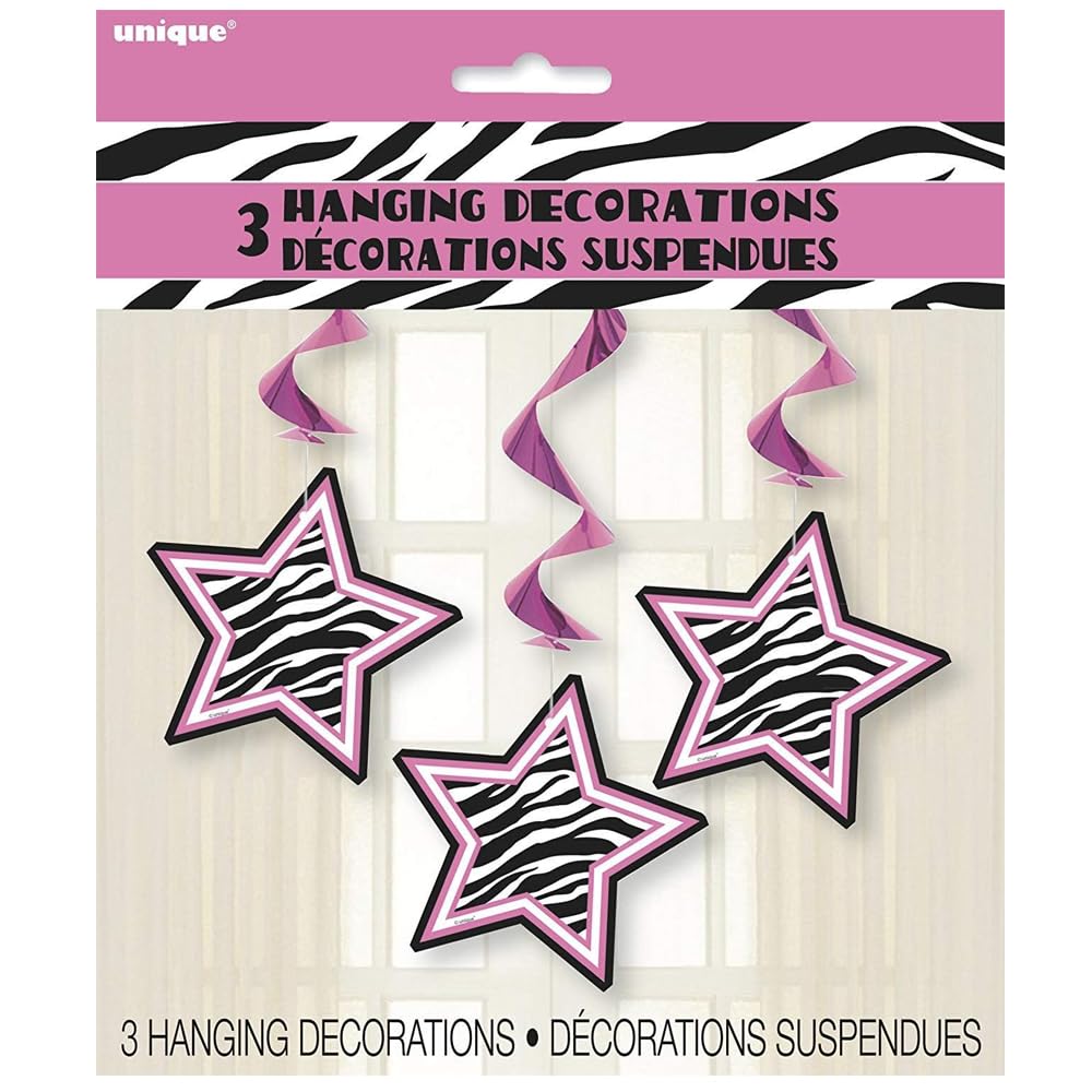 Zebra Passion Pink Hanging Swirl Hanging Decorations (26'', 3Ct) - Eye-Catching Pink Foil & Paper Party Decor - Ideal For Birthd