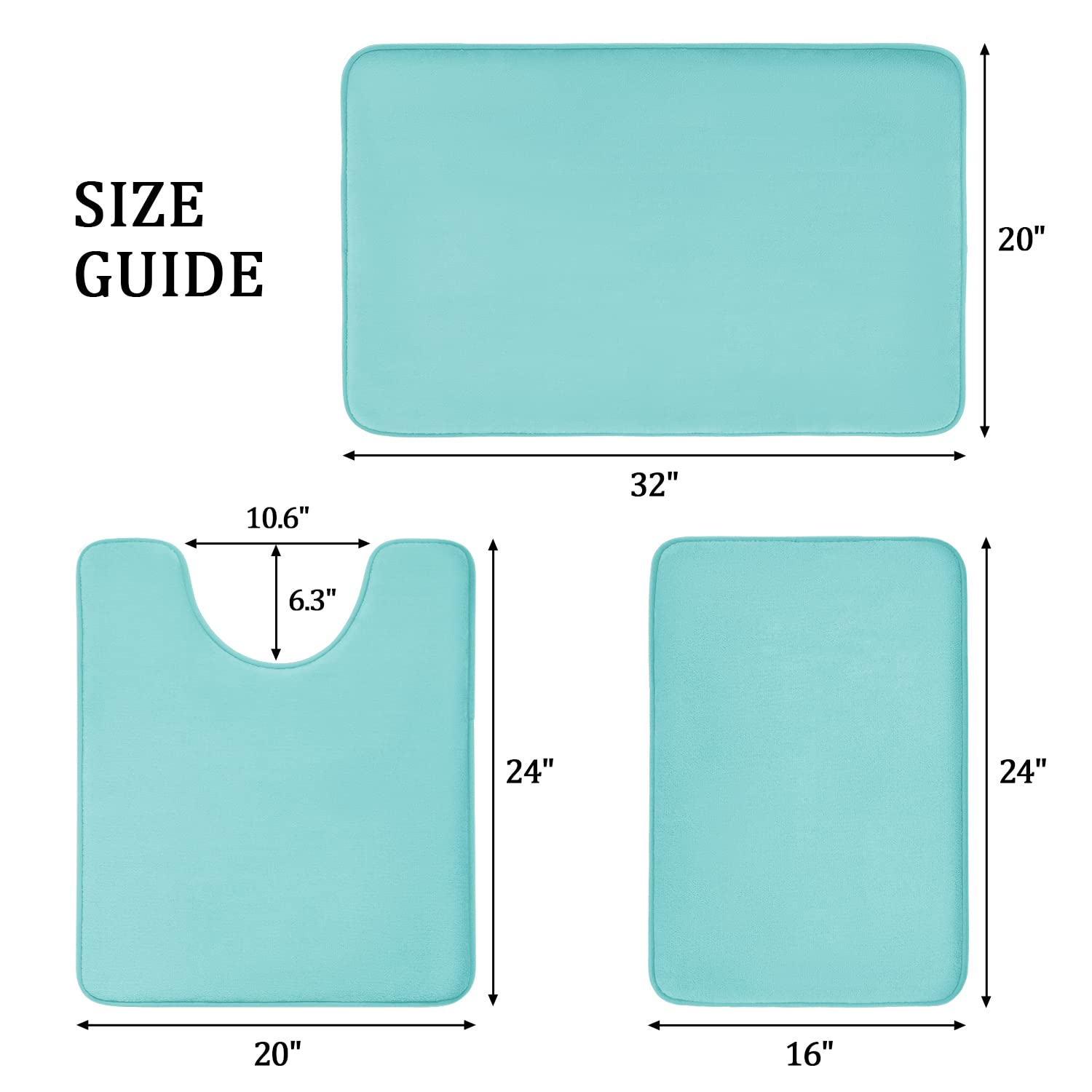 YIHOUSE Bathroom Rug Sets 3 Piece  Extra Thick Memory Foam Bath Mat  Non Slip Super Absorbent Soft Bathroom Mats  Machine Washable Bathroom Floor Mats Sets for Sink Tub  Shower and Toilet Teal