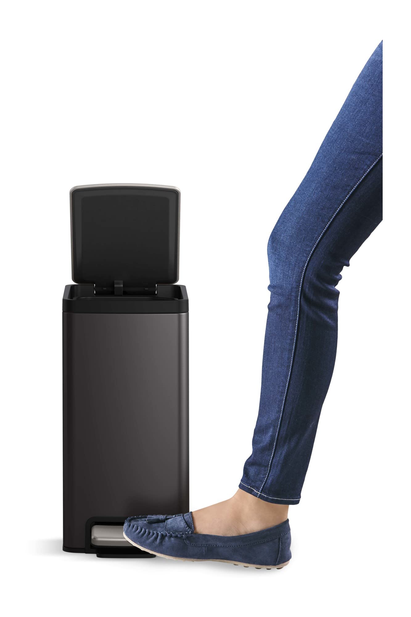 KOHLER 31319-BST Bathroom Trash Can, 1.6 Gallon, Black Stainless Steel, Quiet-Close Foot Pedal, Compact Design