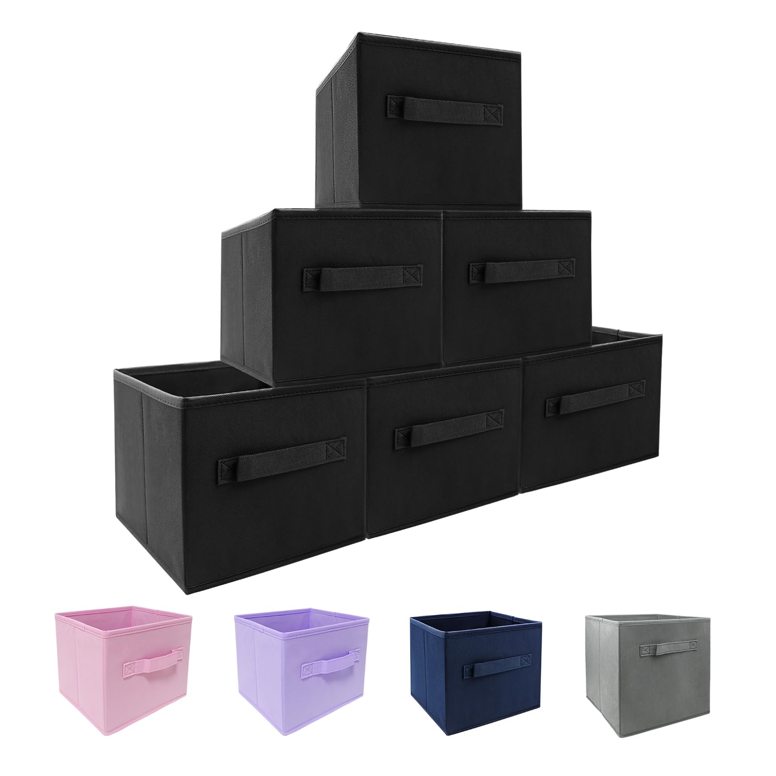 Ebigic Small Storage Bins[6 Pack] 9.0''X7.5''X7.5'' Small Size Fabirc Foldable Closet Toy Organizer Collapsible Cloth Black