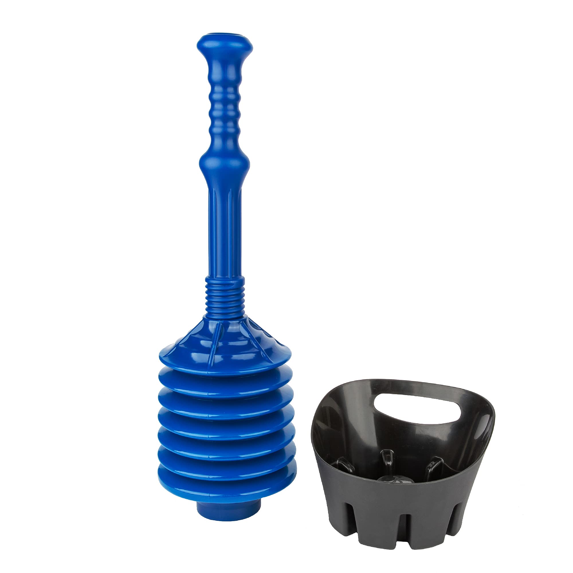 Js Jackson Supplies Blue Bellows Accordion Toilet Plunger With Black Storage Tray