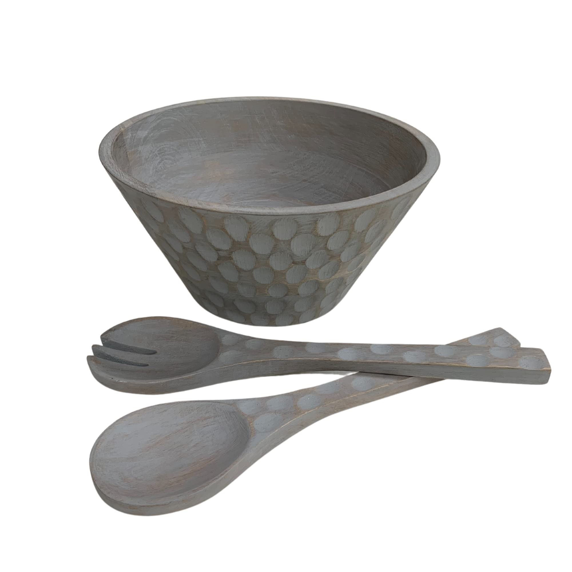 Mango Wooden Salad Bowl Set, Large Serving Bowl With Set Of Two Mango Wood Utensils For House Warming, Anniversaries And Birthda