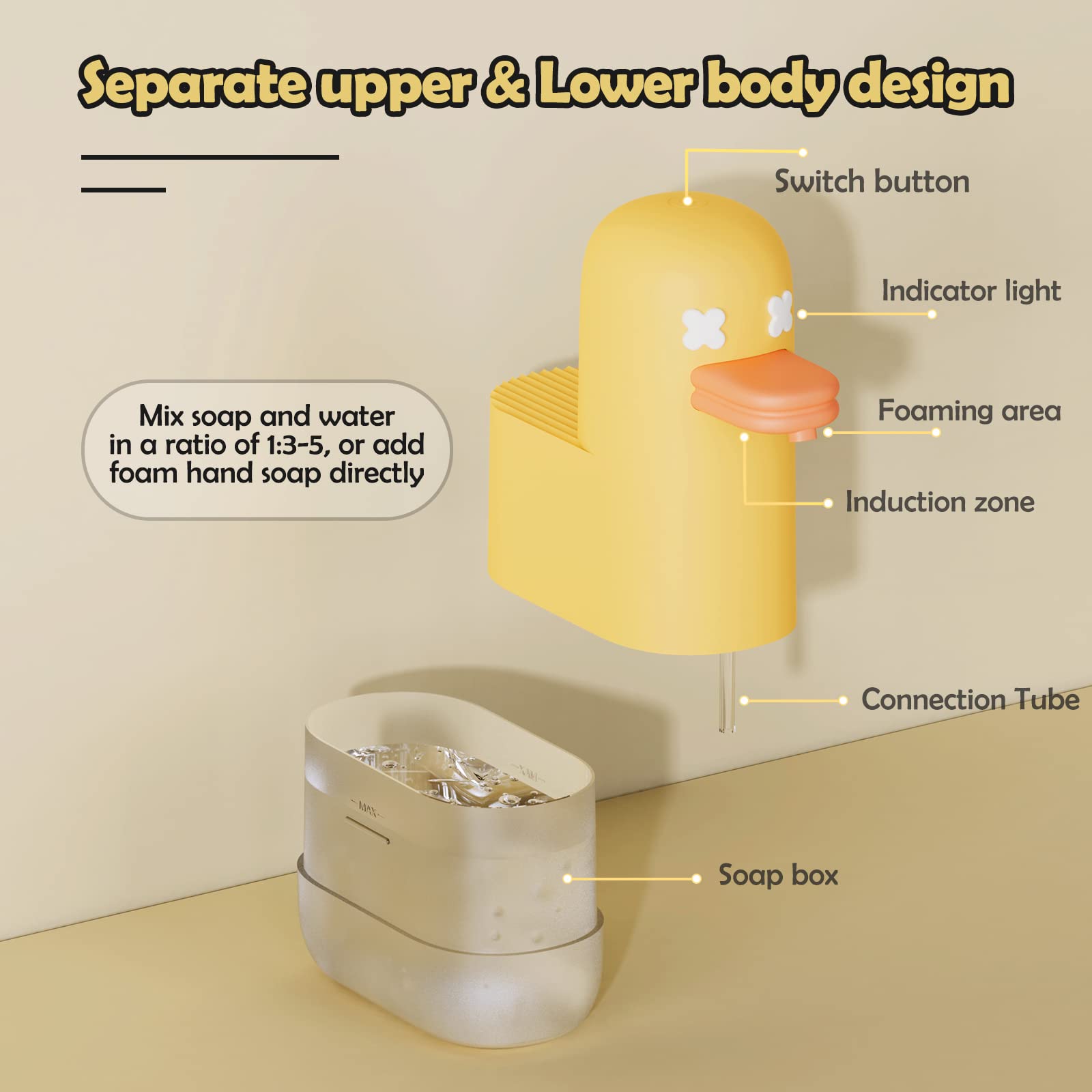 Seawah Automatic Foaming,Rechargeable Cute Bubble Duck Touchless Hand Foam Soap Dispenser For Bathroom,Smart Electric Sensor Soa
