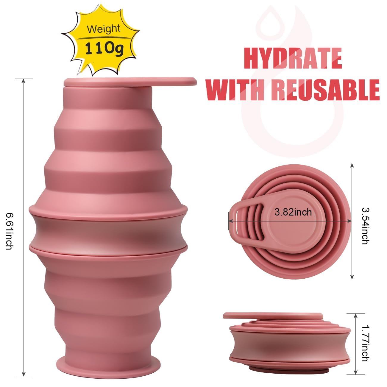 Opard Collapsible Water Bottles 17 Oz BPA Free Leak Proof Foldable Silicone Bottle with Anti-Collapse Ring for Travel Camping Hiking Running Sport
