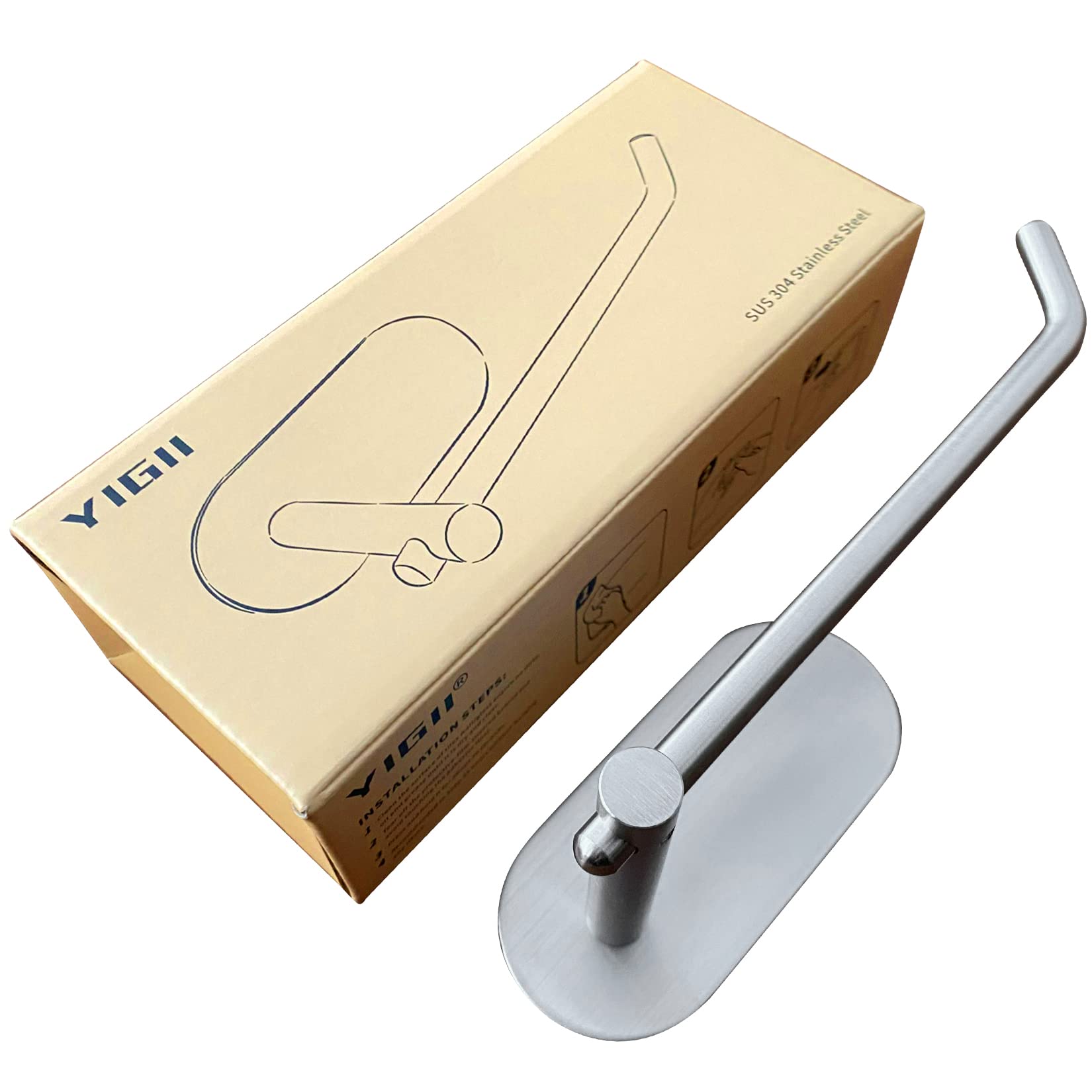 YIGII Adhesive Toilet Paper Holder - MST001 Self Adhesive Toilet Roll Holder for Bathroom Kitchen Stick on Wall Stainless Steel Brushed
