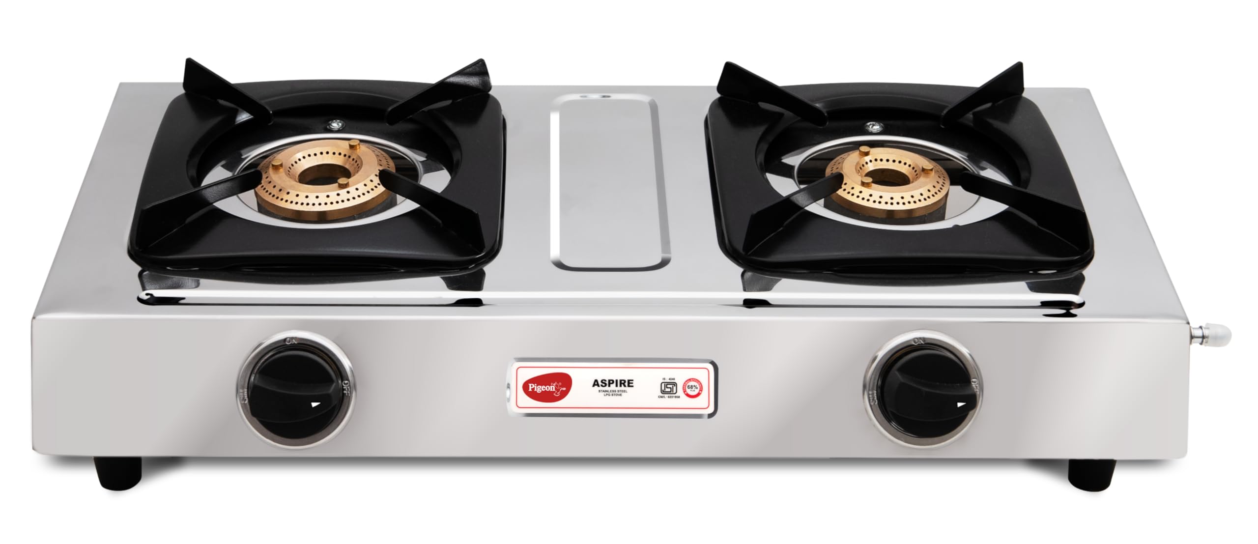 Pigeon By Stovekraft Aspire Stainless Steel Gas Stove 2 Burner I Manual Ignition I High Powered Brass Burner I Isi Certified I 2