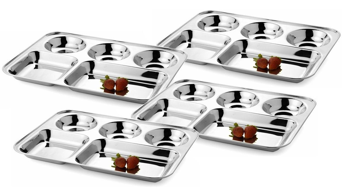 Royal Sapphire Stainless Steel Compartment Food Tray Large Divided Camping Plates Set Of 6