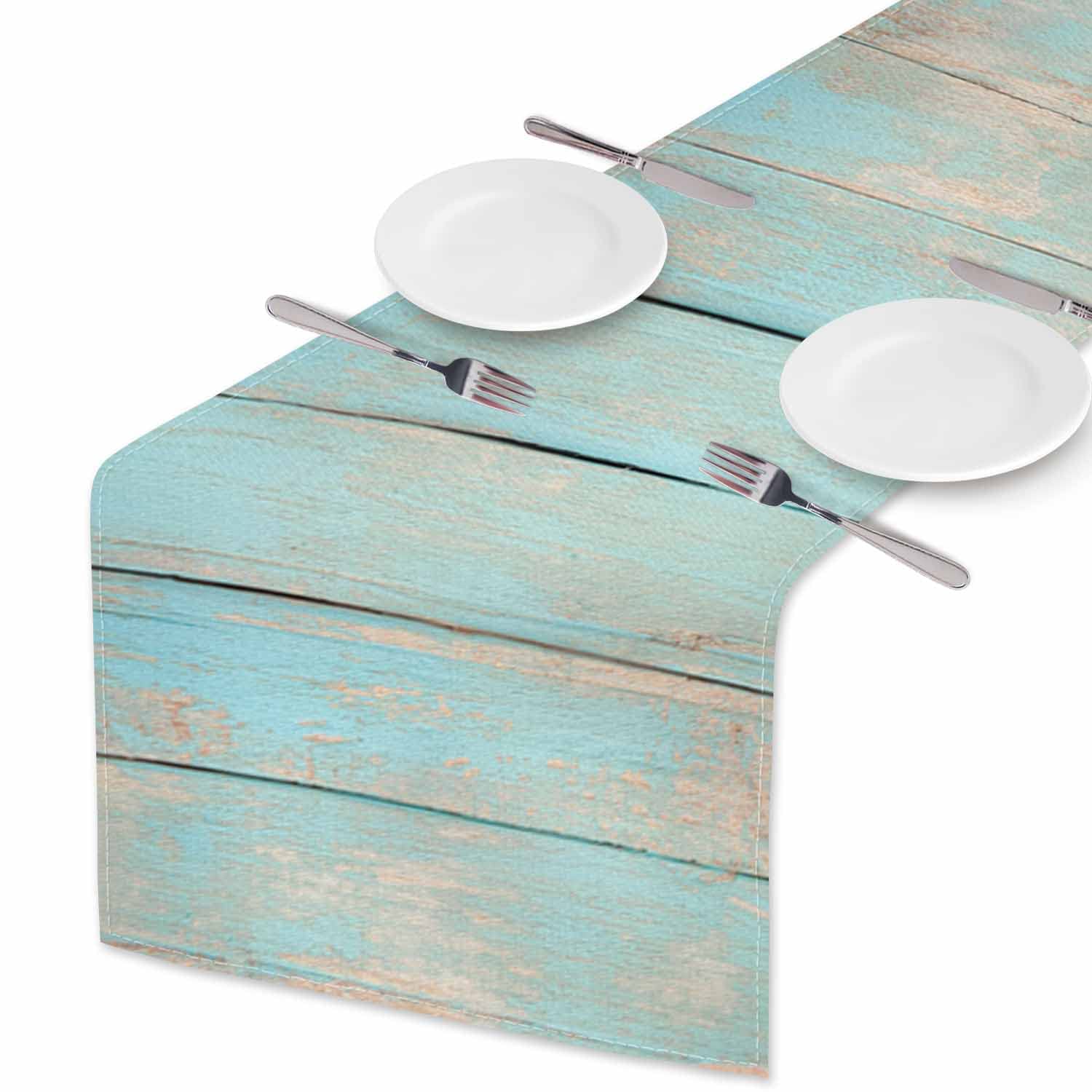 Hosnye Table Runner Vintage Beach Wooden Plank,Cotton Linen Table Runner Decoration For Kitchen Family Dinner Table Holiday Part