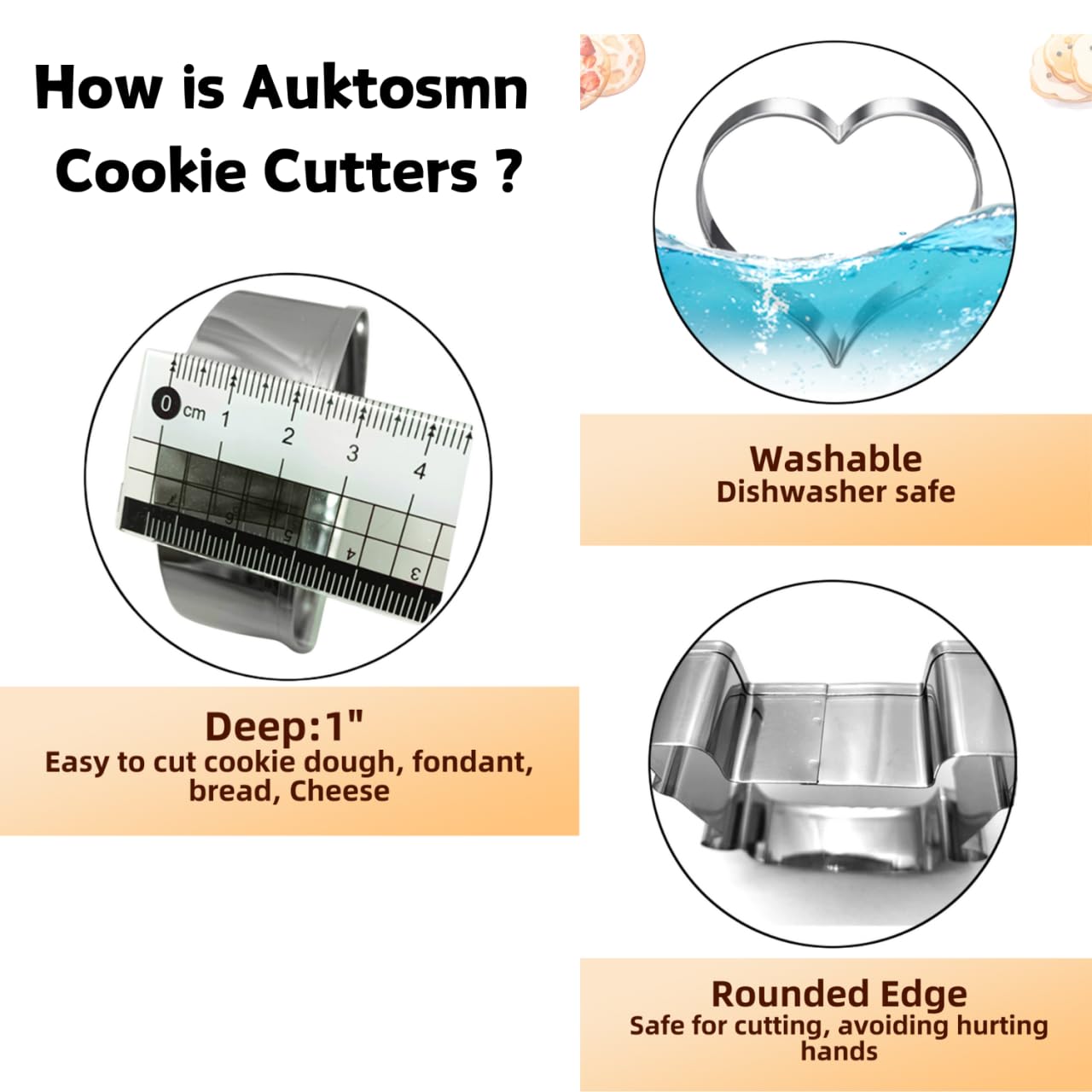 Auktosmn Mini Autumn Cookie Cutter Set-7 Piece-2.0 Inch-Diswasher Safe-Autumn Leaf, Apple, Pumkin, Acorn, Maple, Turkey-Mini Bak