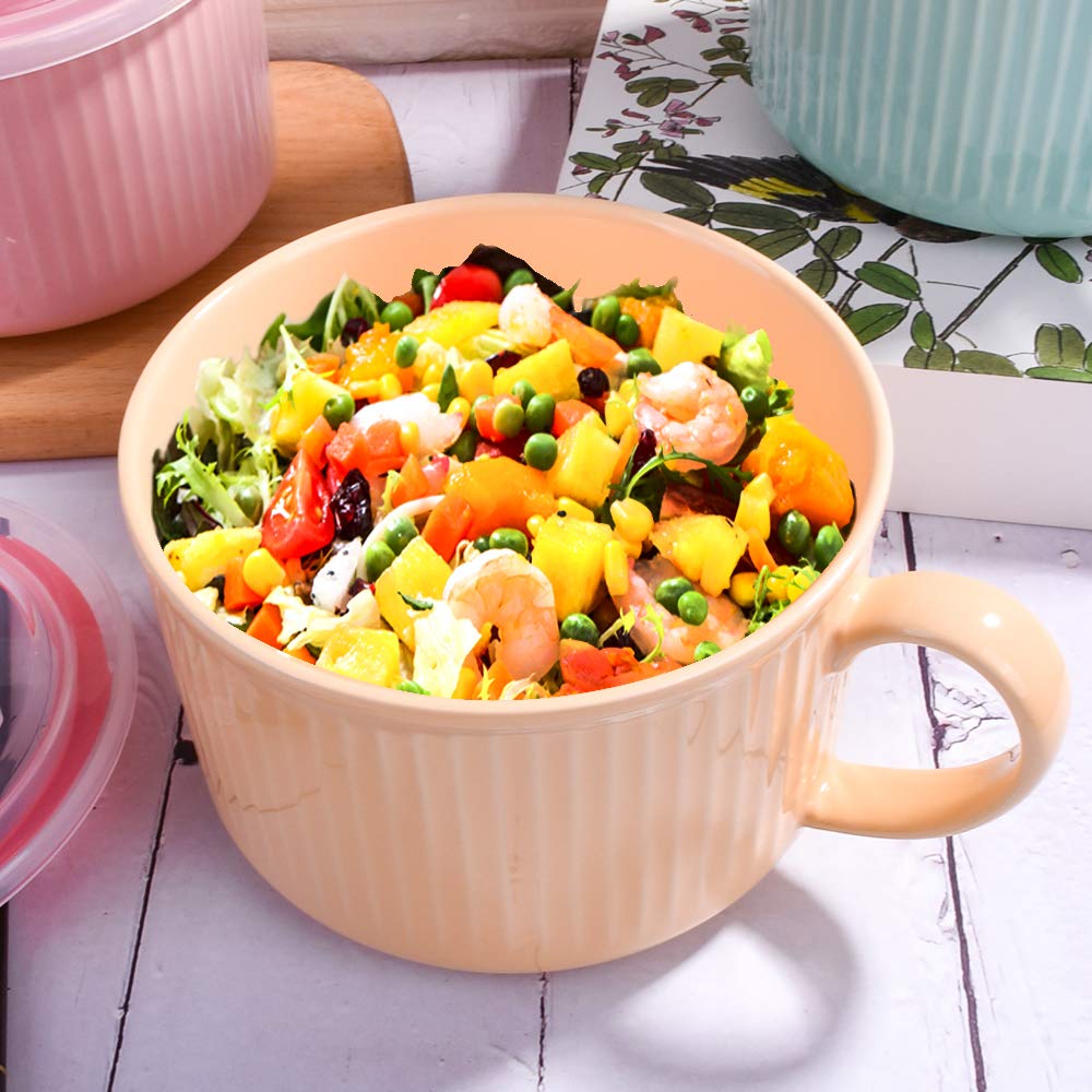 Lmrlcs Microwavable Soup Bowl With Handle And Lid, Soup Mug For Oat Instant Noodles, Snacks (Orange)