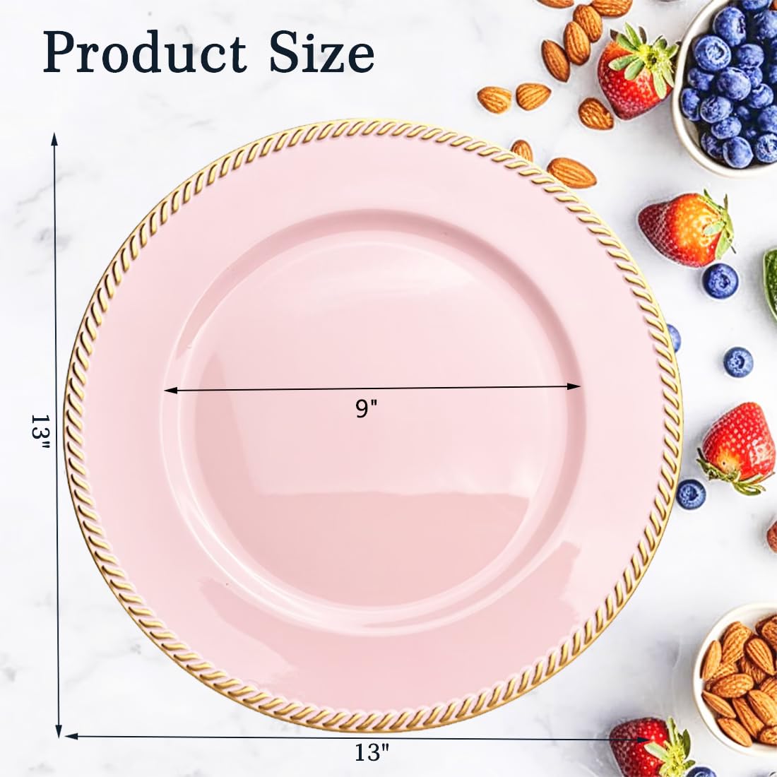 Umisriro 12 pcs Pink Charger Plates, 13 Inch Plastic Round Charger Plates for Dinner, Tabletop Decor, Wedding, Event Decoration.