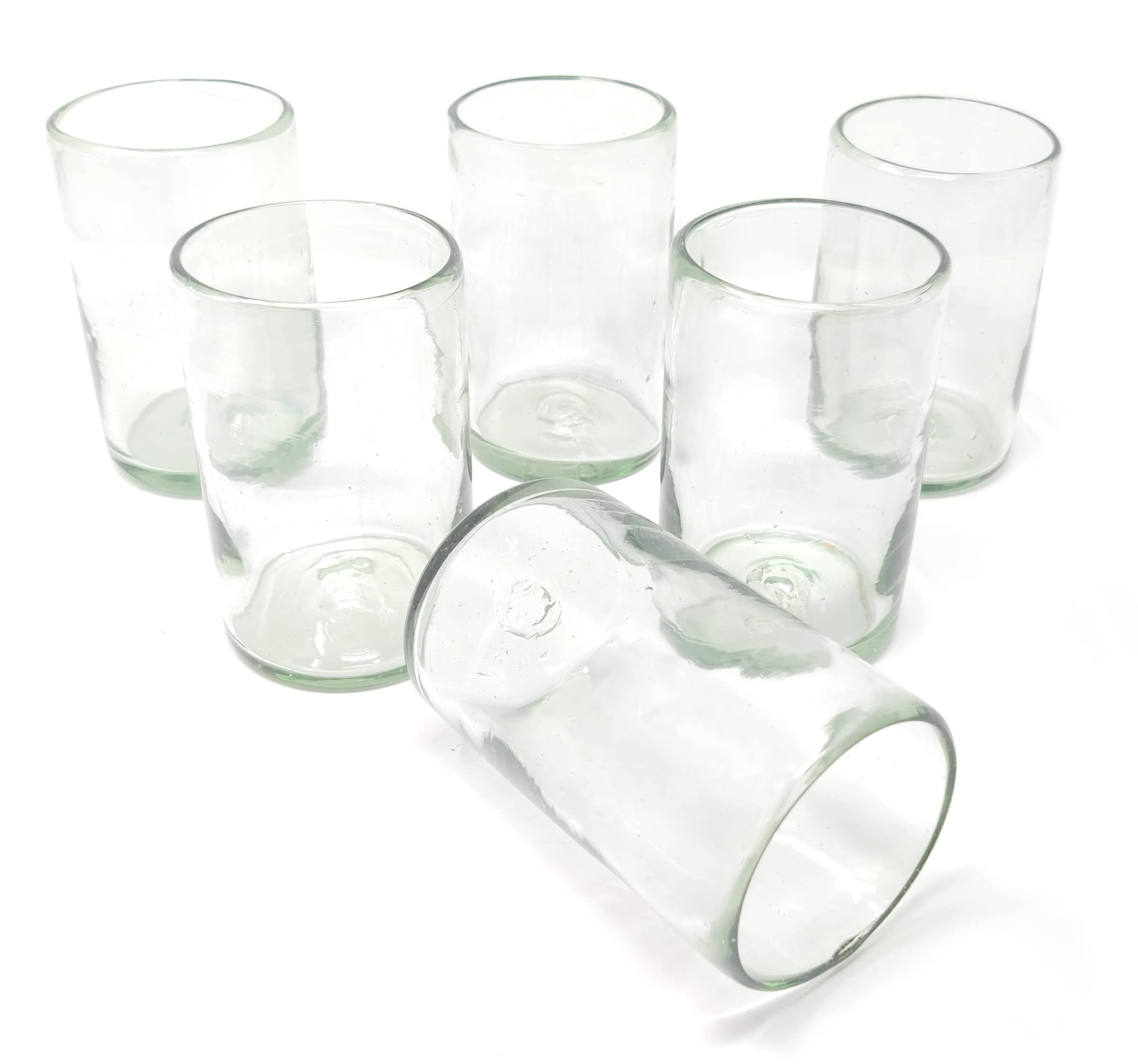 Dos Sueos Hand Blown Mexican Drinking Glasses - Set of 6 Natural Clear Glasses (14 oz each)