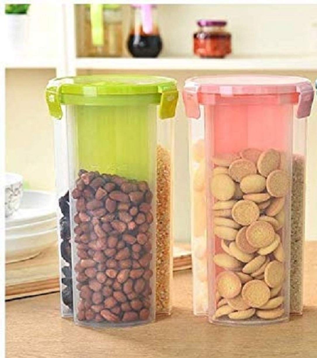Shivani Enterprises Storage Container For Kitchen 3 Sections Air Tight Transparent Food, Grain, Cereal Dispenser Storage Contain