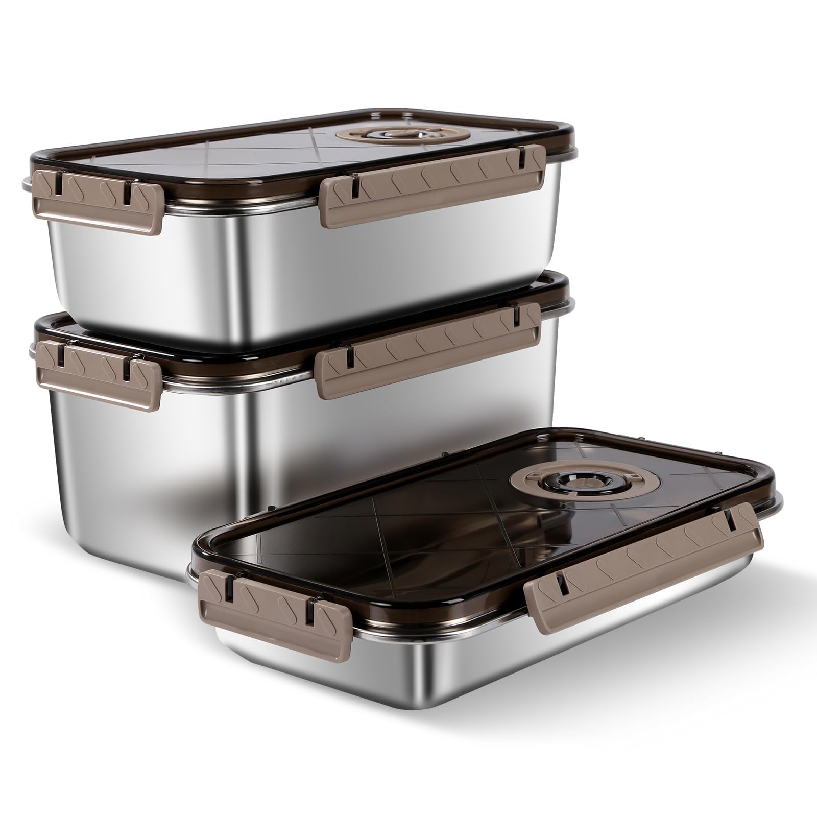 Inllex Set Of 3 Pcs 2200Ml + 3800 Ml + 6000 Ml, Large Food Storage Containers With Airtight Lids & Portable Handles, Stainless S