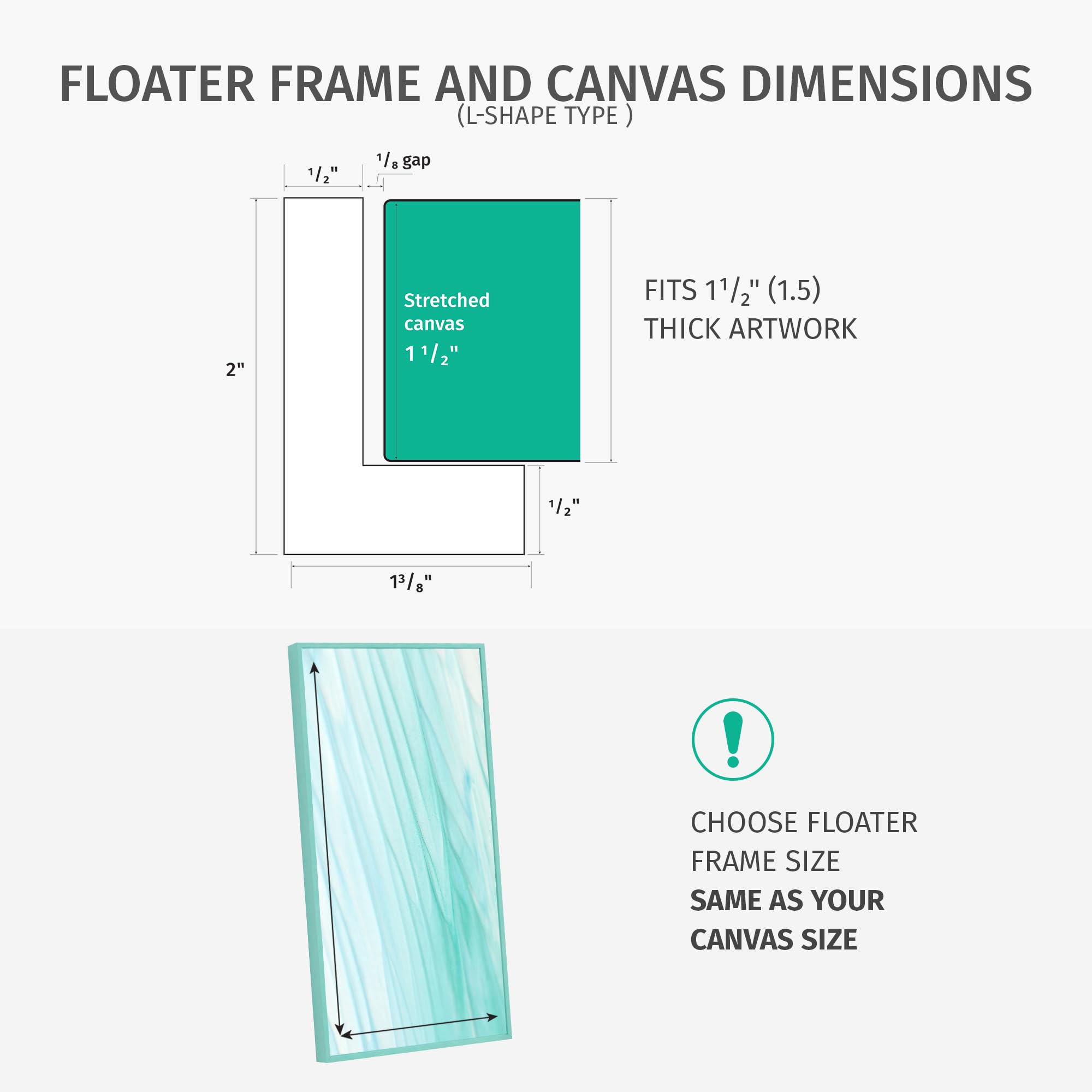 Pixy Canvas Floater Frame 15X30 For 1-1/2 (1.5) Inch Deep Canvas Paintings/Canvas Prints/Wood Canvas Panels/Wall Art/Wall Decor/