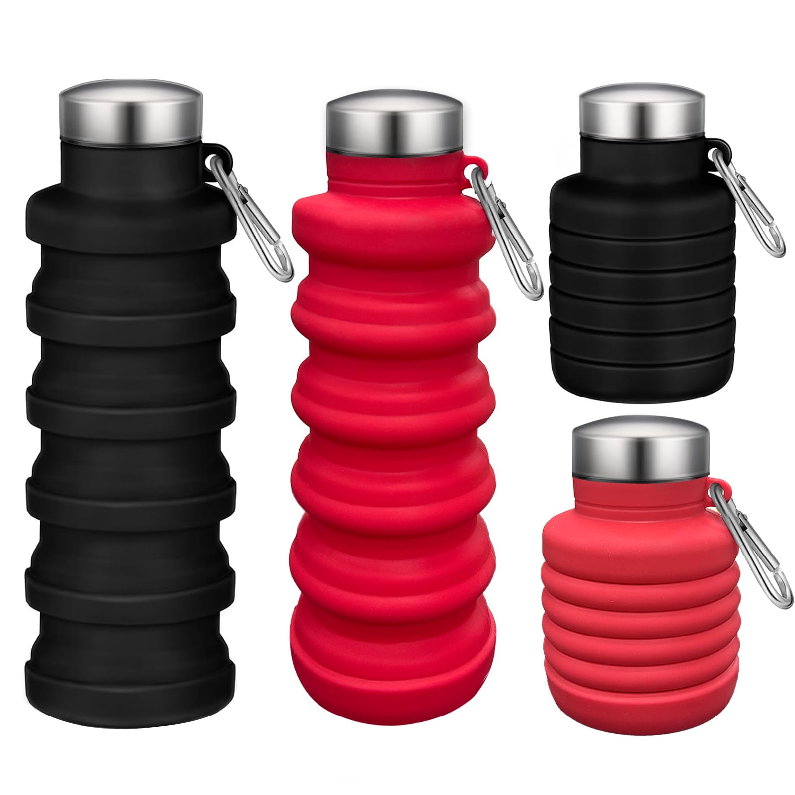 Collapsible Water Bottle,2 Pcs BPA Free Reuseable Silicone Foldable Leakproof 16oz Water Bottles,Portable Lightweight Water Bott