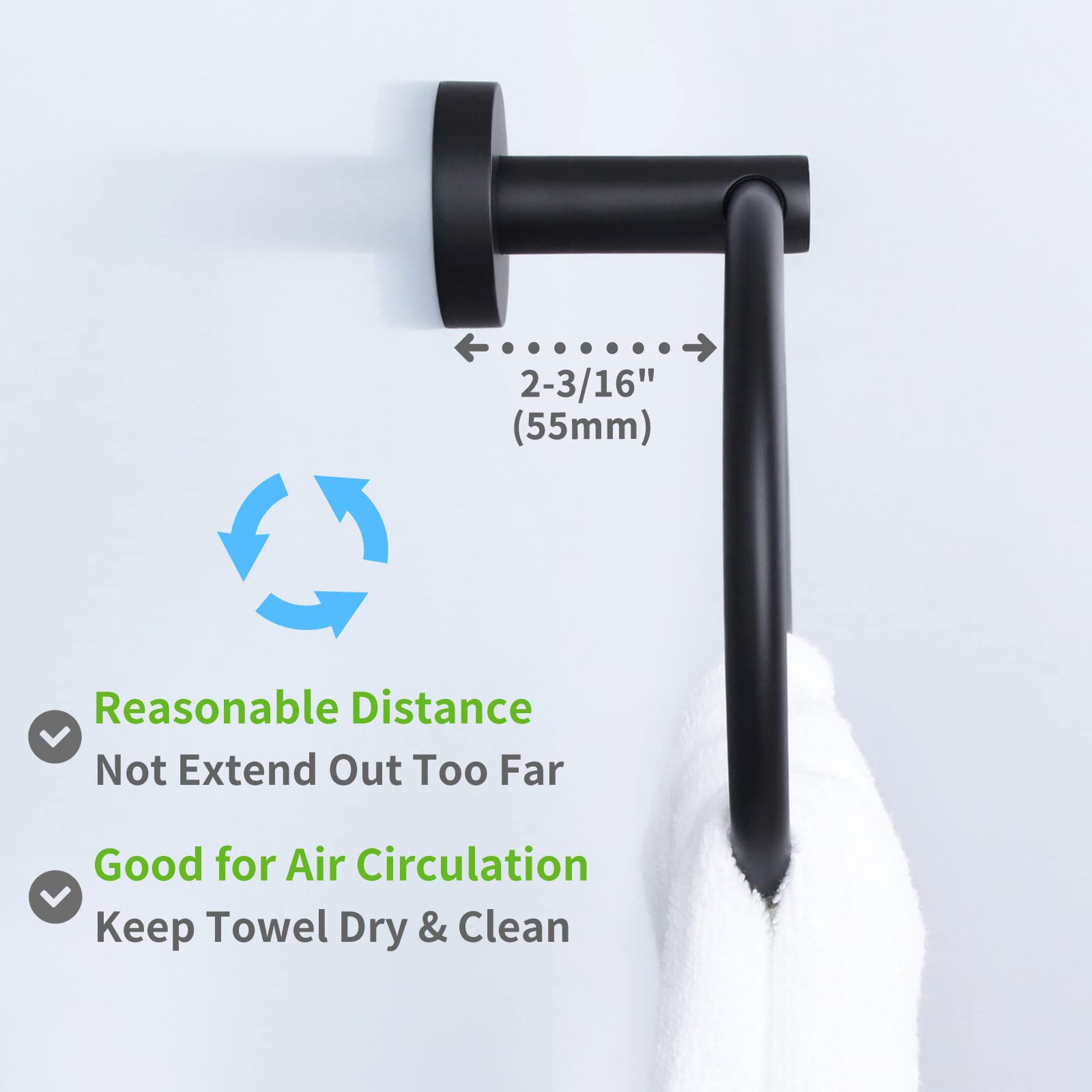 Towel Ring Matte Black  Angle Simple Stainless Steel Hand Towel Holder  Bathroom Face Towel Rack Wall Mounted