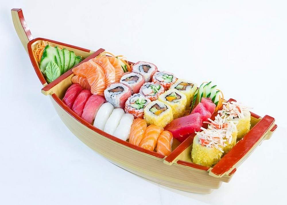 Japanbargain 4120, Japanese Sushi Boat Plastic Sashimi Sushi Serving Tray Boat Shaped Food Platter, Made In Japan, 18.5-Inch, Ye
