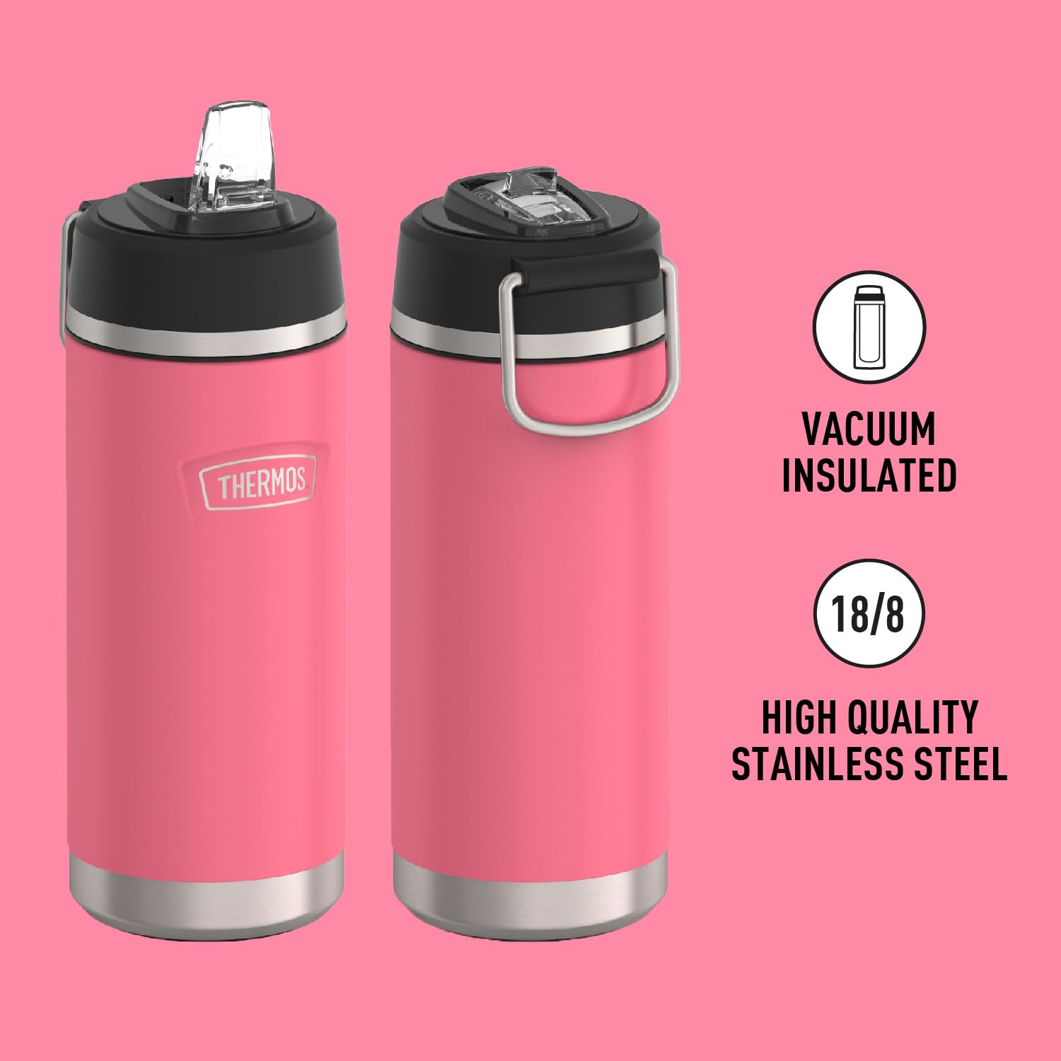 Thermos Icon Series Insulated Water Bottle With Straw Lid - 18 Ounce, Hot Pink - Stainless Steel Vacuum Insulated Water Bottle W