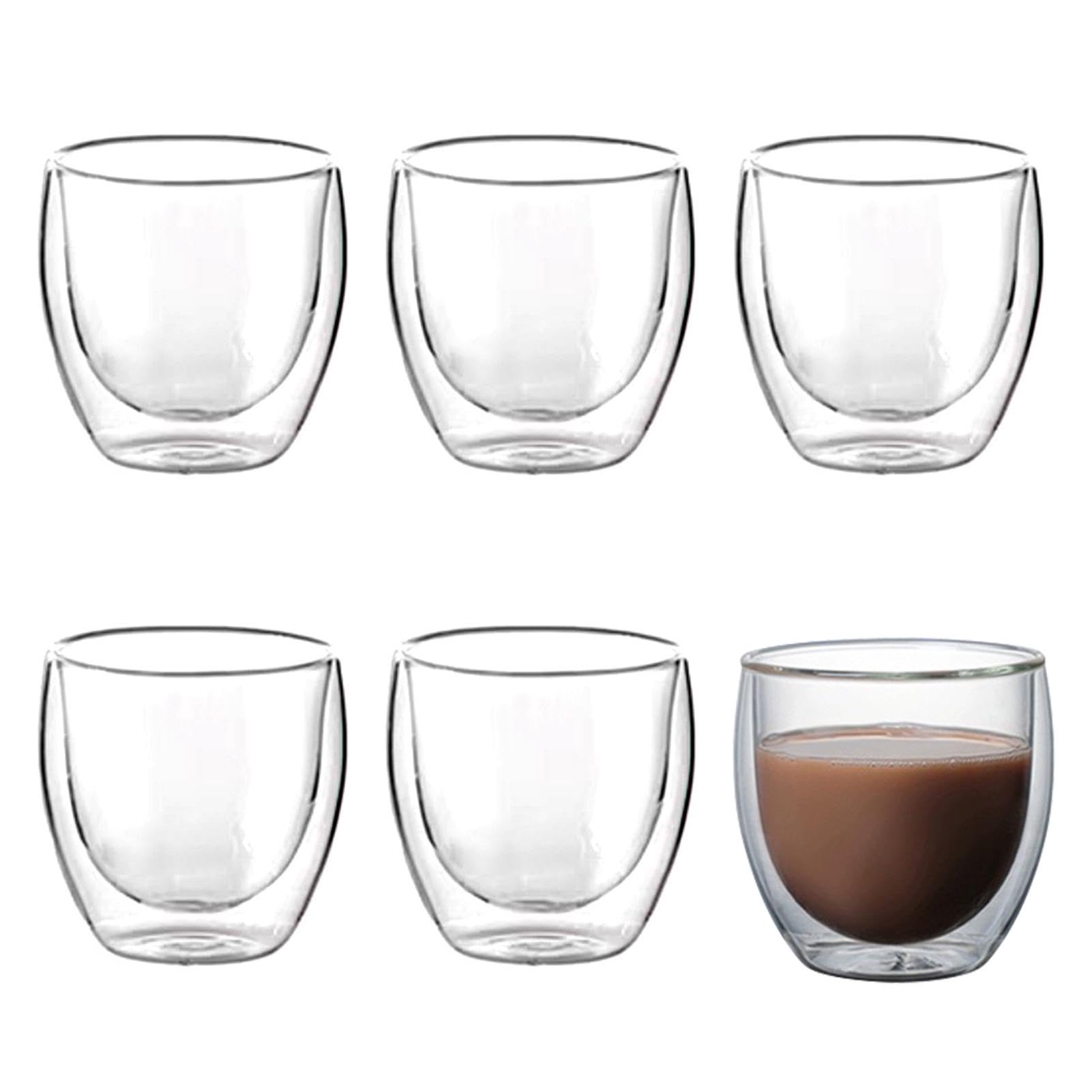 XuYelora Double Wall Expresso Cups (Set of 6), 3 Ounce Glass Coffee Mugs