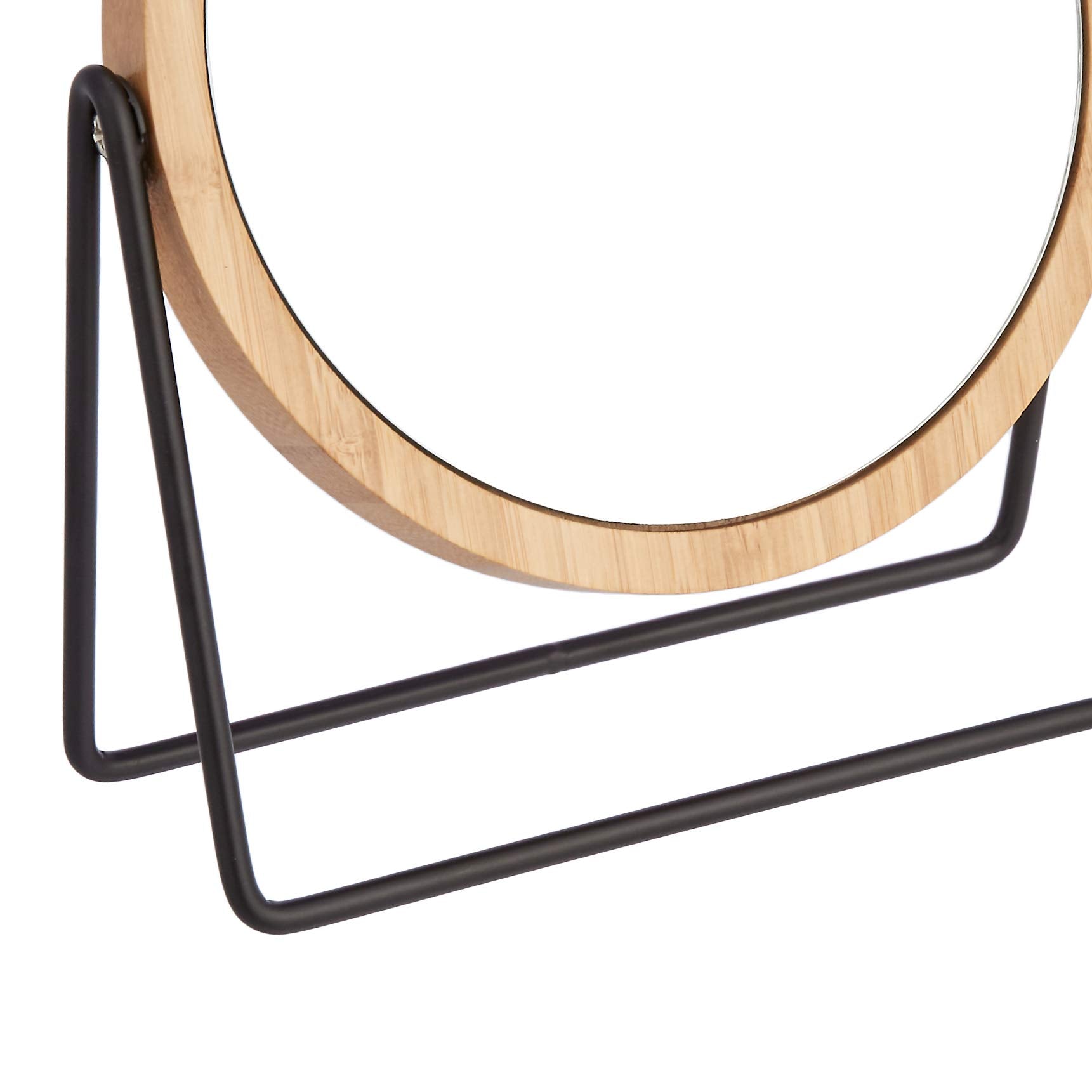 Amazon Basics Vanity Round Mirror With Bamboo Rim, Magnification, Tabletop Mount, Black, 7.2''L X 2.87 ''W
