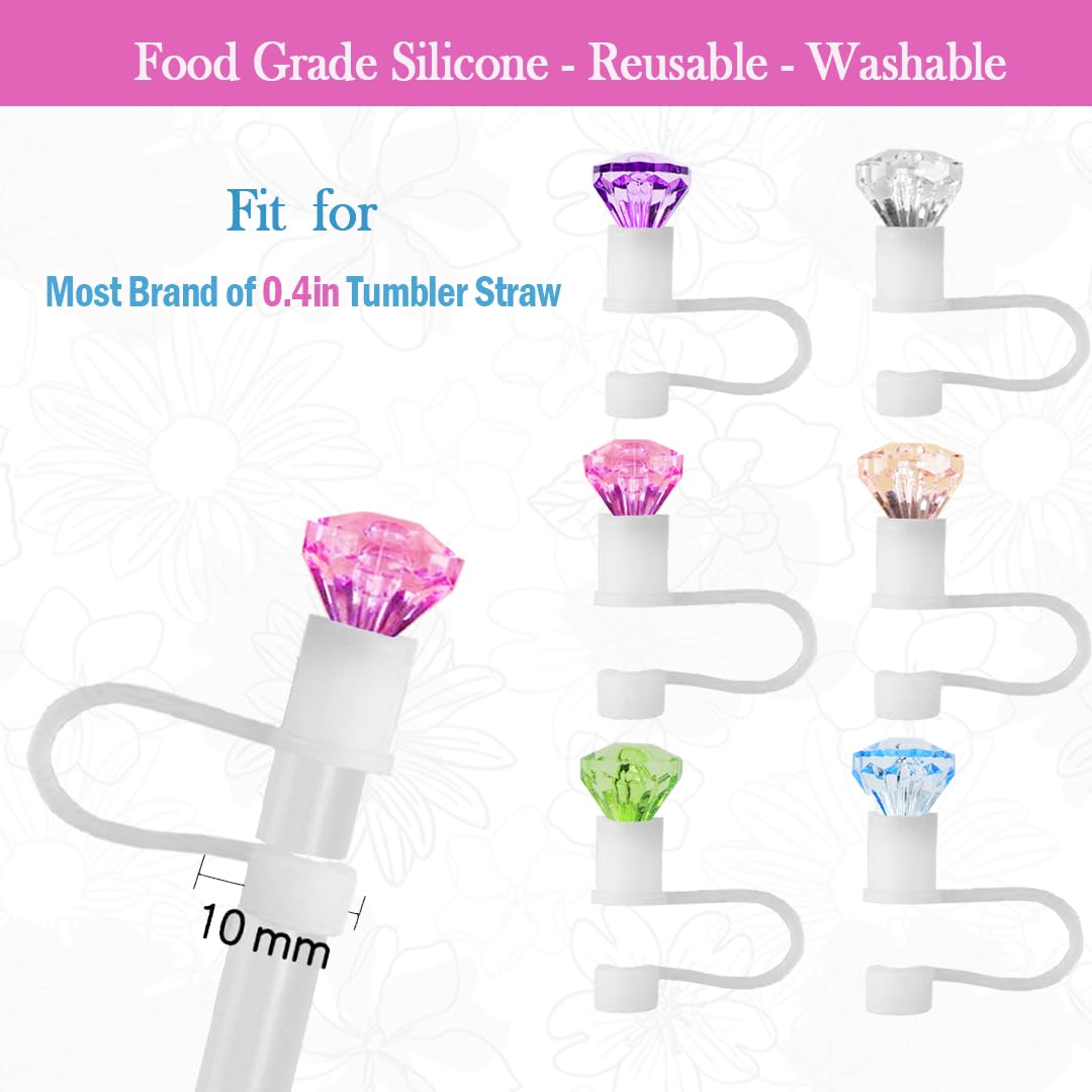 Esweuoom Straw Cover For Stanley Cup Accessories 40 Oz 30 Oz, Cute Purple Hot Pink Silicone Straw Toppers For Tumbler, Charms Fo