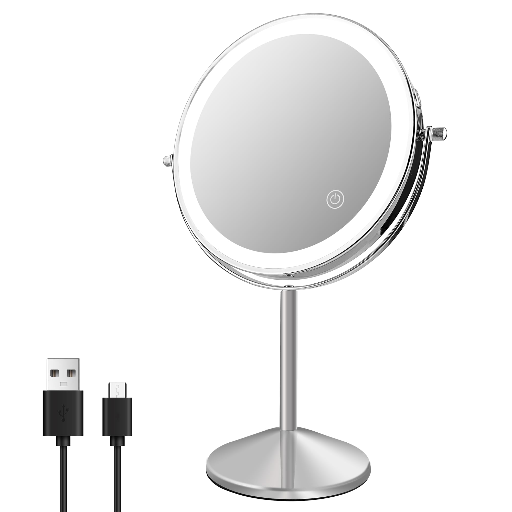 Ysenchan Lighted Makeup Mirror, 8'' Rechargable Led Vanity Magnifying Mirror, Double Sided 5X Manification Mirror With Stand, Co