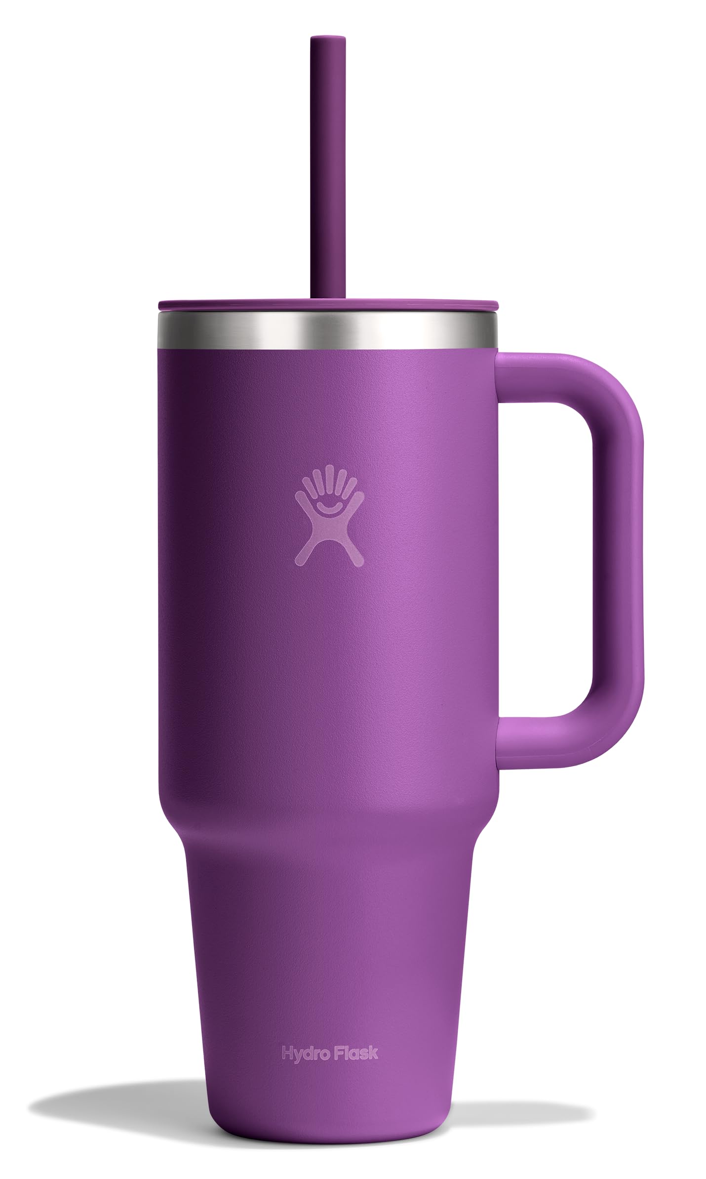 Hydro Flask Travel Tumbler with Handle, Lid and Straw - Insulated Stainless Steel in 40 Oz Beachplum Purple