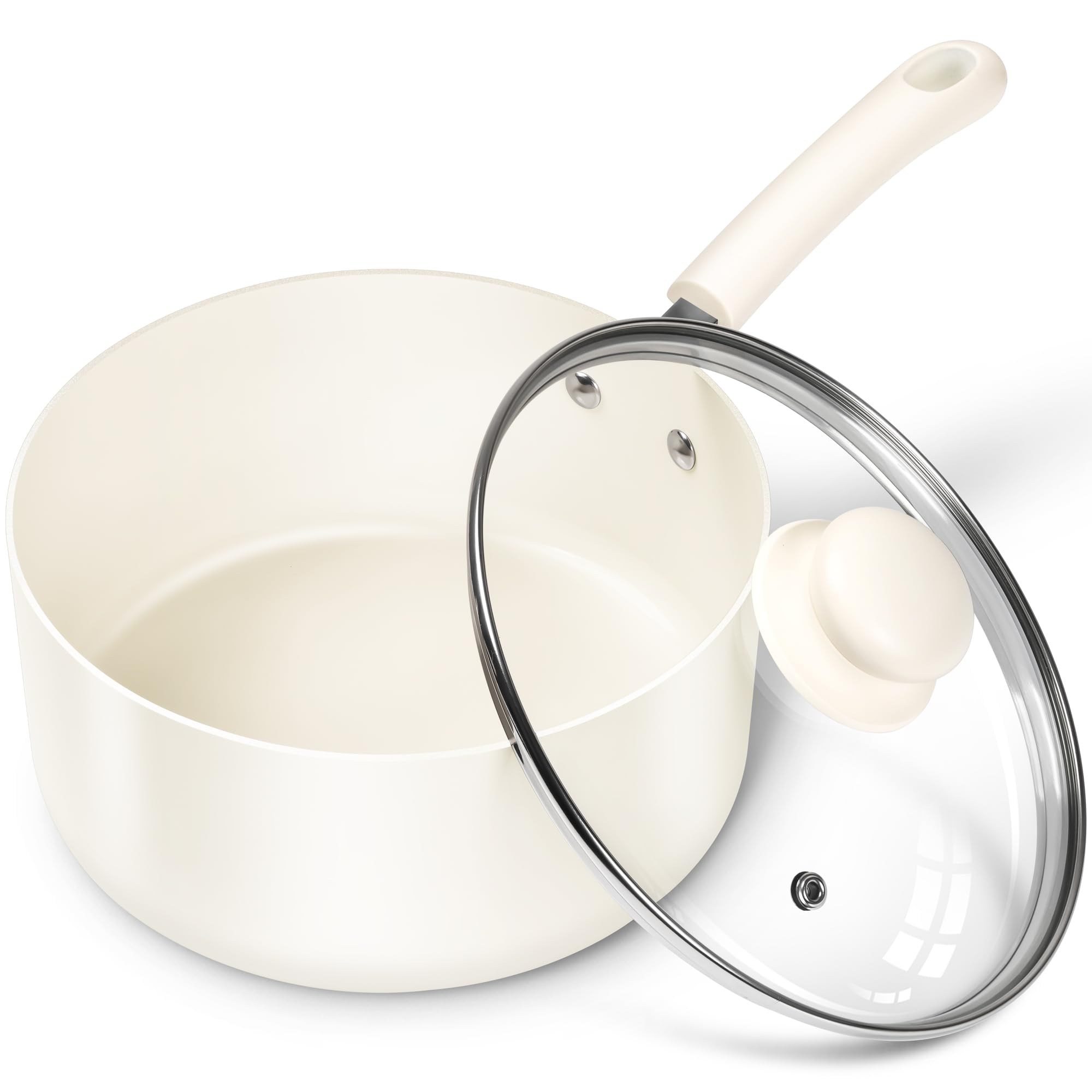 Michelangelo Sauce Pan With Lid, 3Qt Ceramic Saucepans, Nonstick Saucepan, Pfas-Free Pot, Small Pots For Cooking, Multipurpose C