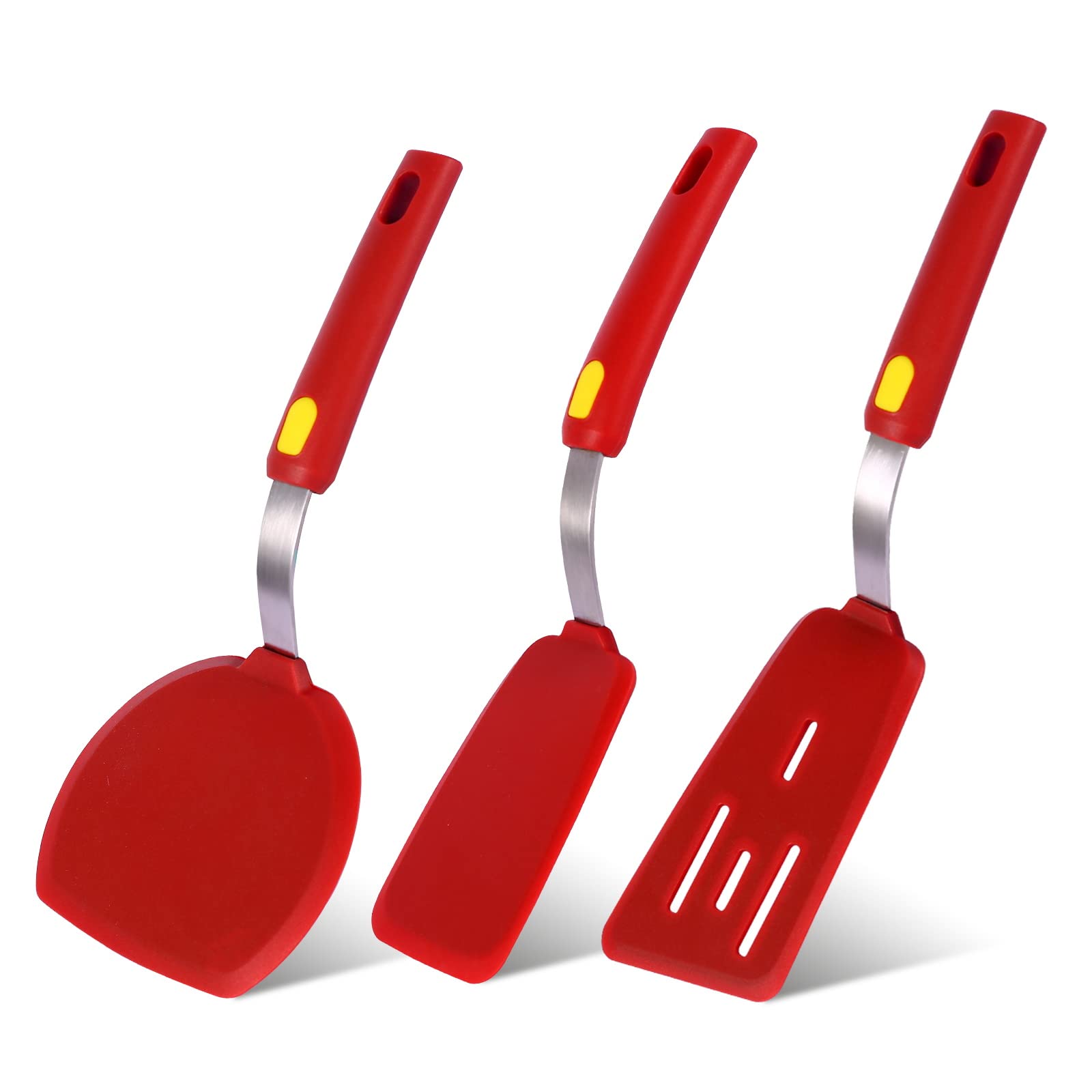 Hvanam Silicone Spatula Turner Heat Resistant 600F 3 Piece Set Non Scratch Flexible Slotted And Solid Thin Rubber Spatula Flippe