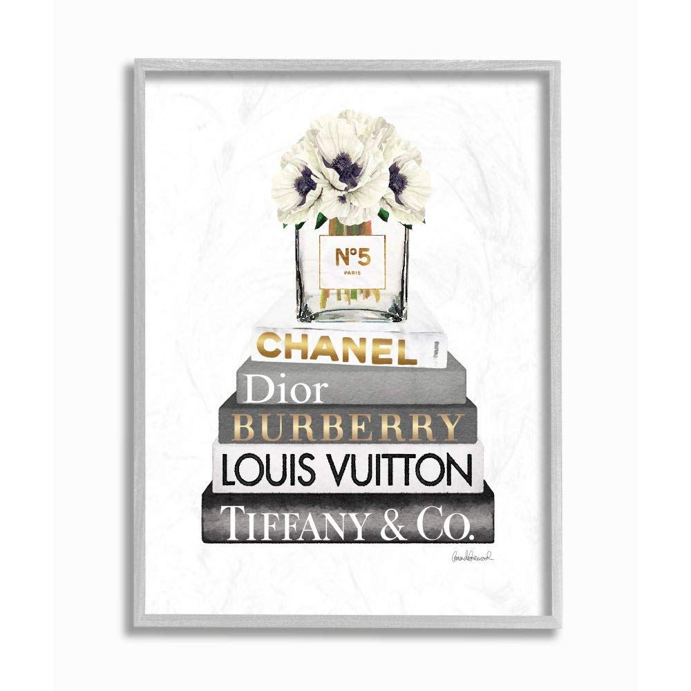 Stupell Industries Blooming White Floral Display On Glam Designer Bookstack Wall Art, 16 X 20