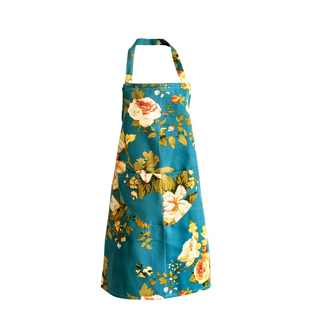 Retro Fashion Young 2Pocket ChefS Apron, Light Blue/White Flowers (Light Blue/White Flowers)