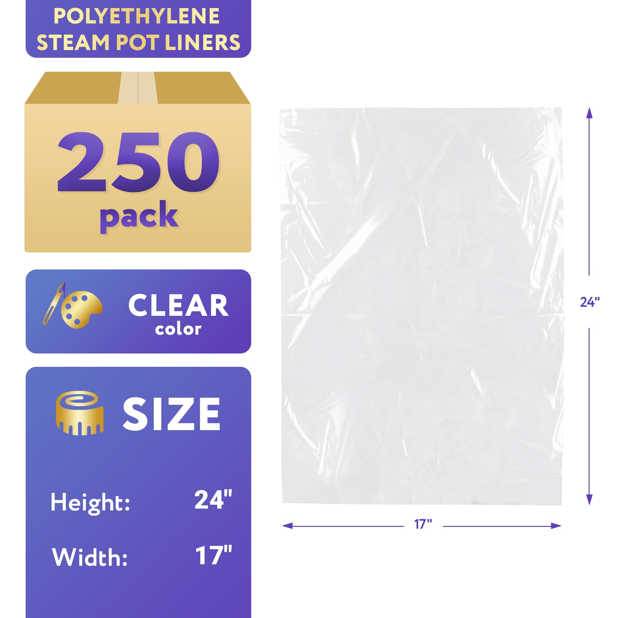 Apq Steam Table Pan Liners 24 X 17 For 1/2 Pan, Disposable Polyethylene Steam Pot Liners Pack Of 250, Clear Cooking Liners 24X17