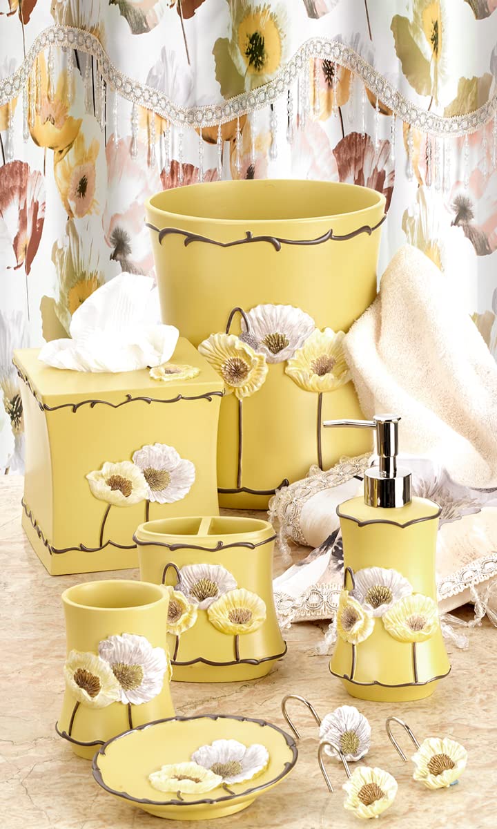 Zahari Home 4pc Poppy Fields Yellow Bathroom Accessories Set Hand Soap Dispenser  Tumbler  Tooth Brush Holder and Soap Dish Modern Contemporary Decor Complete Bathroom Sets with Shower Curtains