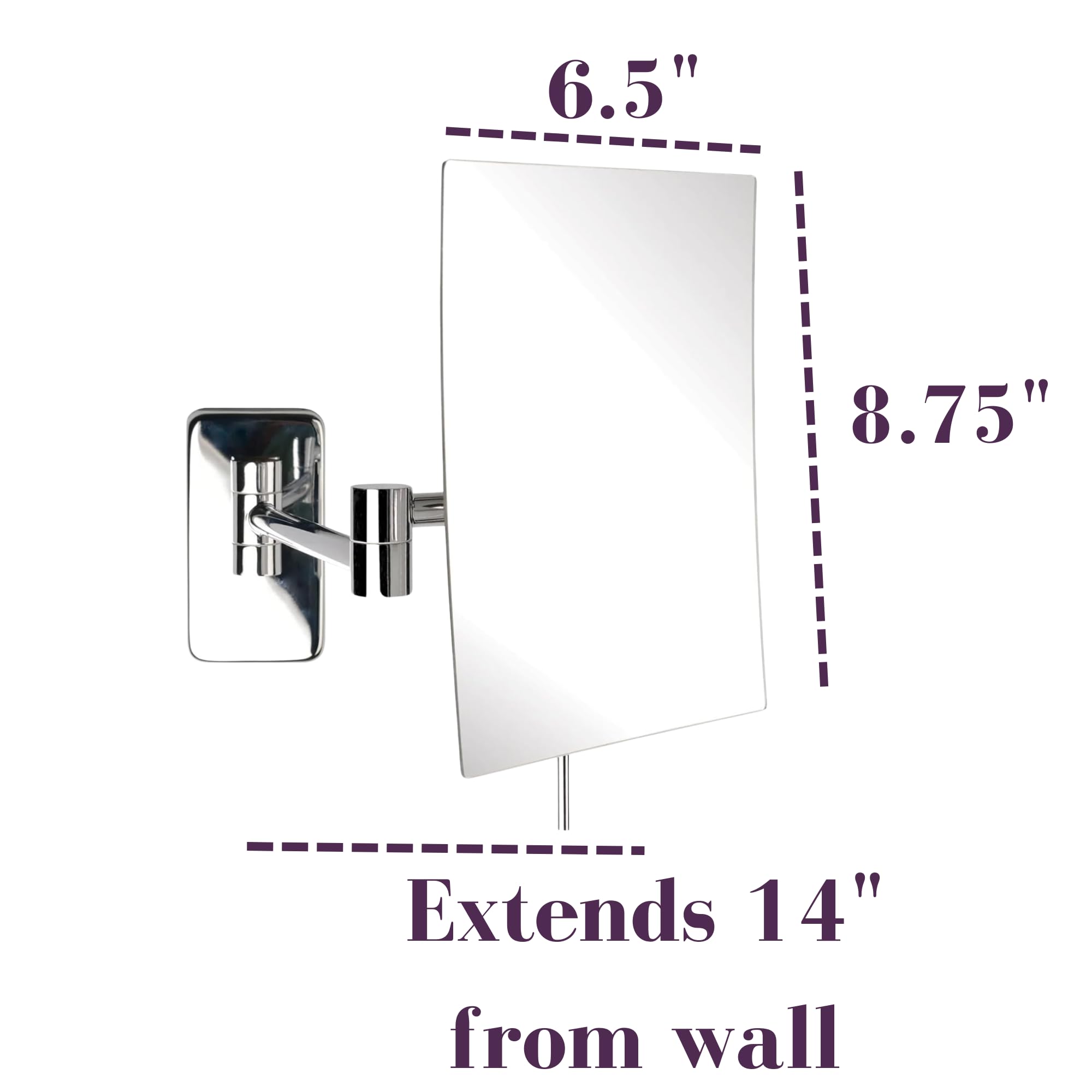 Jerdon 8.75-Inch X 6.5-Inch Wall Mount Makeup Mirror - Personal Mirror With 5X Magnification & 14 Inch Wall Extension - Chrome W